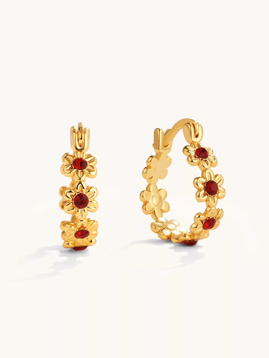 2.0 Red Flower Hoop Ohrringe Gold 14mm - Dorose | Wasserresistent, kein Verfärben