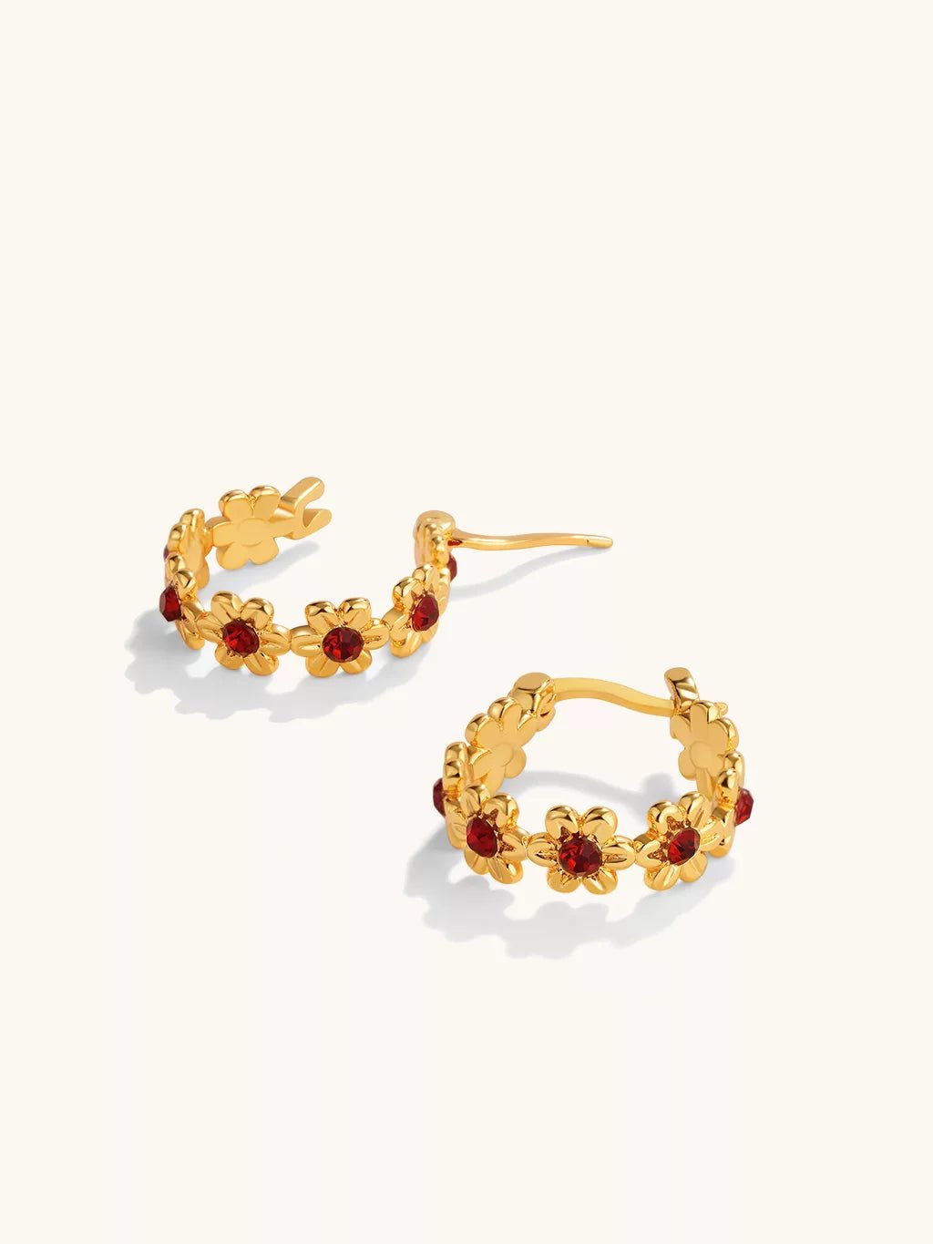 2.0 Red Flower Hoop Ohrringe Gold 14mm - Dorose | Wasserresistent, kein Verfärben