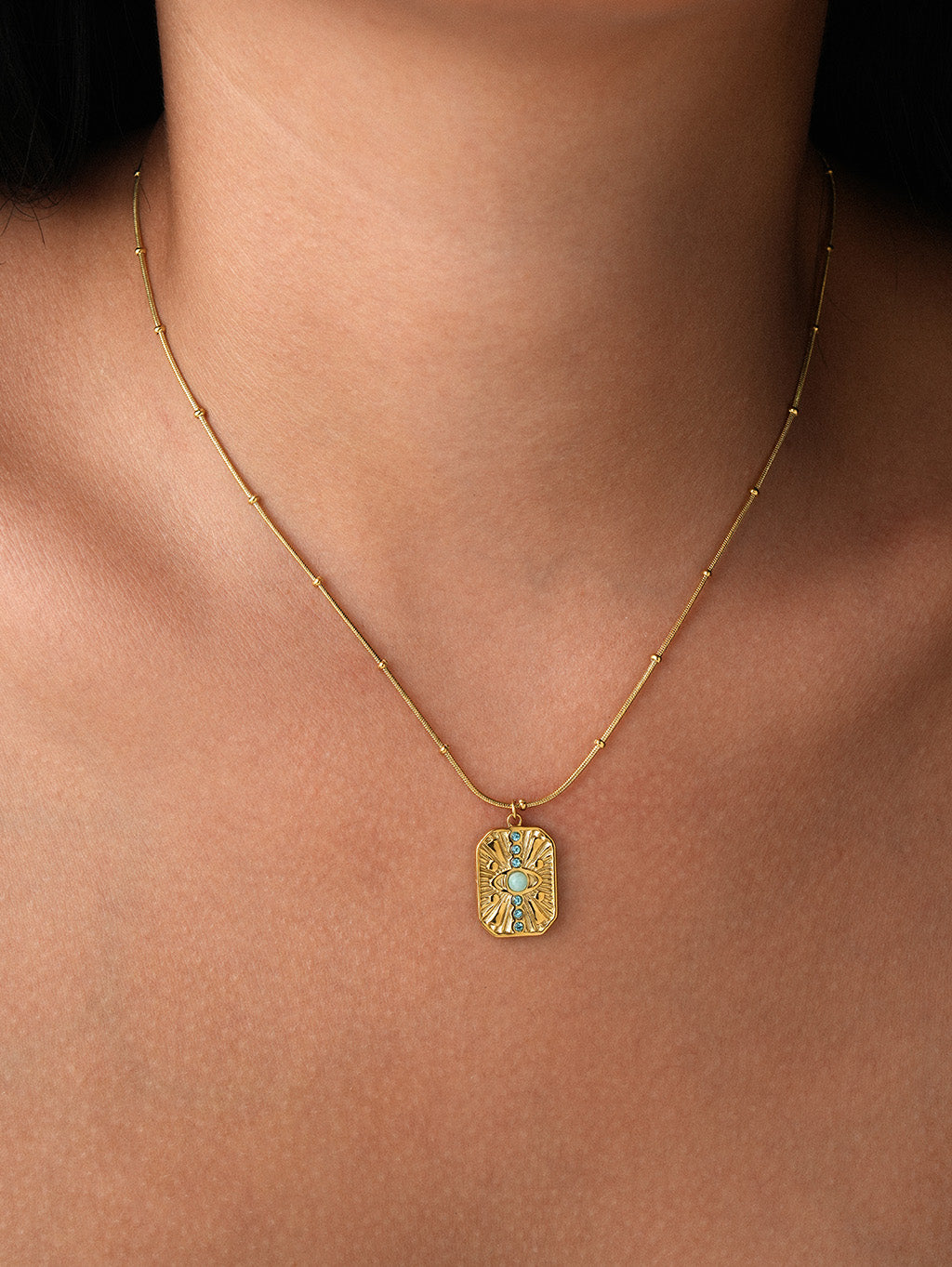 Amazonit Auge Halskette Gold mit türkisblauem Amazonit und Zirkonia aus 18K vergoldetem Edelstahl