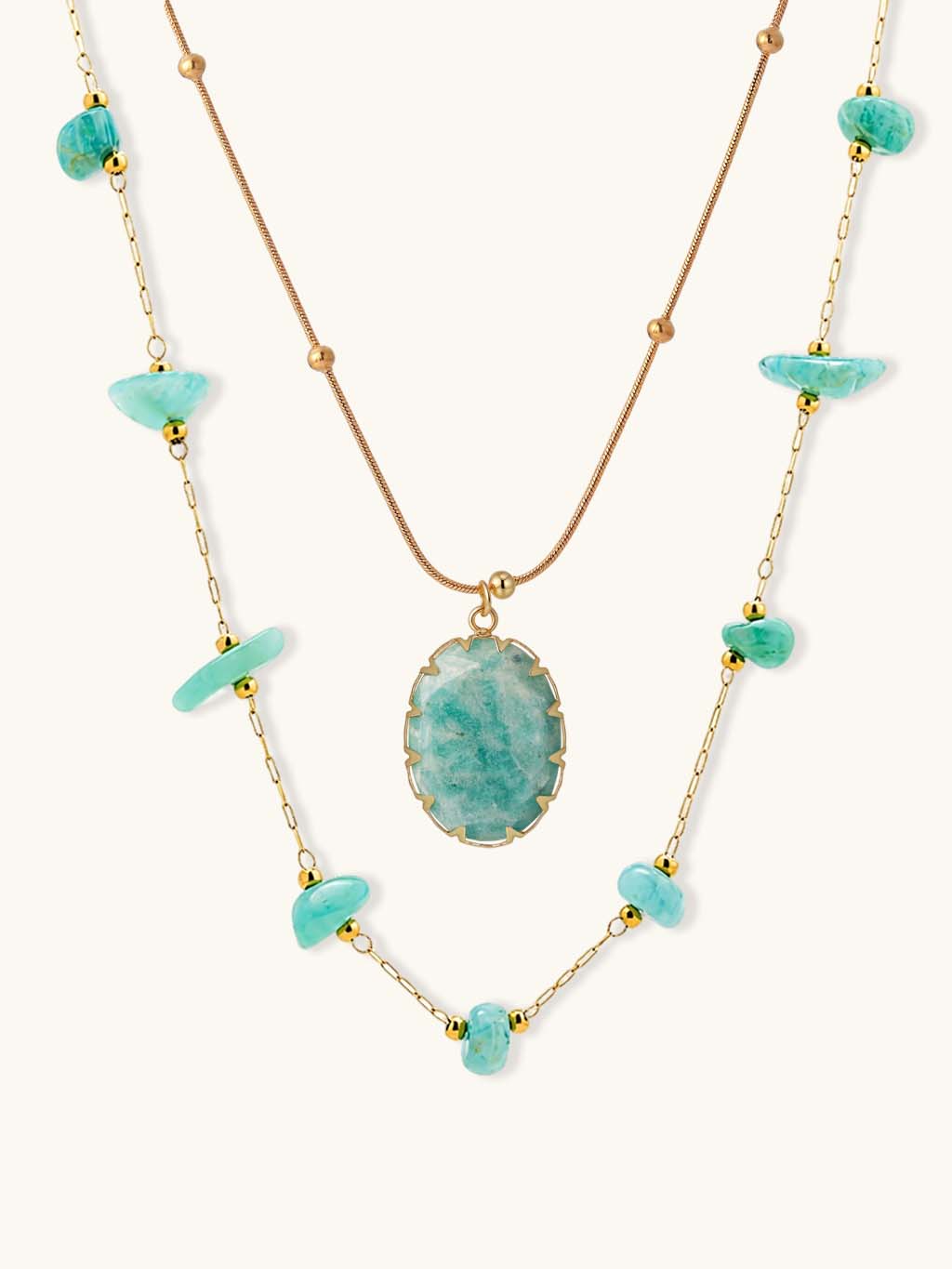 Amazonit Layering Schmuckset Gold - Dorose | Wasserresistent, kein Verfärben