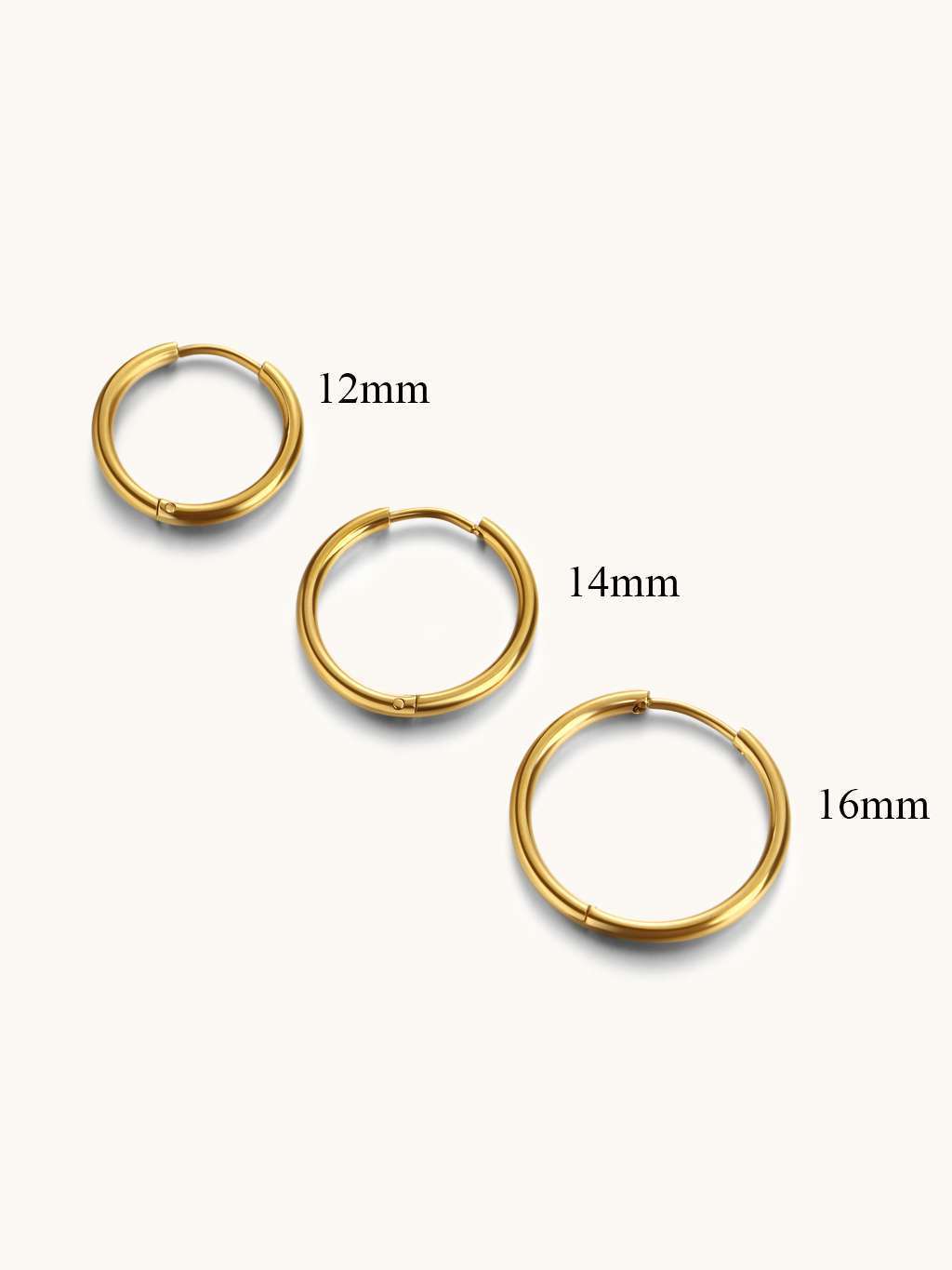 Blank Hoops Ohrringe Gold 12/14/16mm - Dorose | Wasserfester Schmuck, 18K vergoldet
