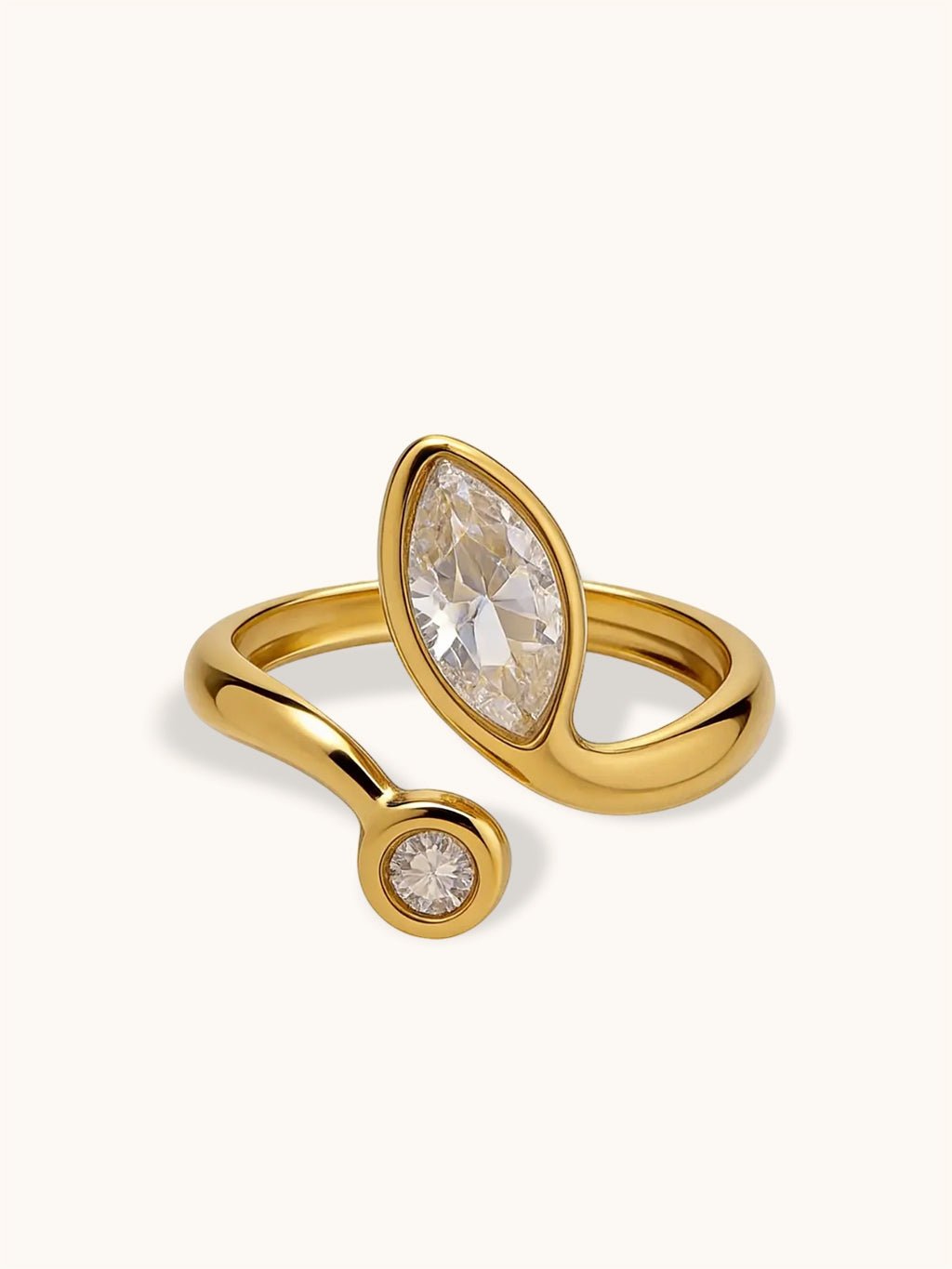 Blatt - Ring mit kristallklaren Zirkonia Gold - Dorose | Wasserresistent, kein Verfärben