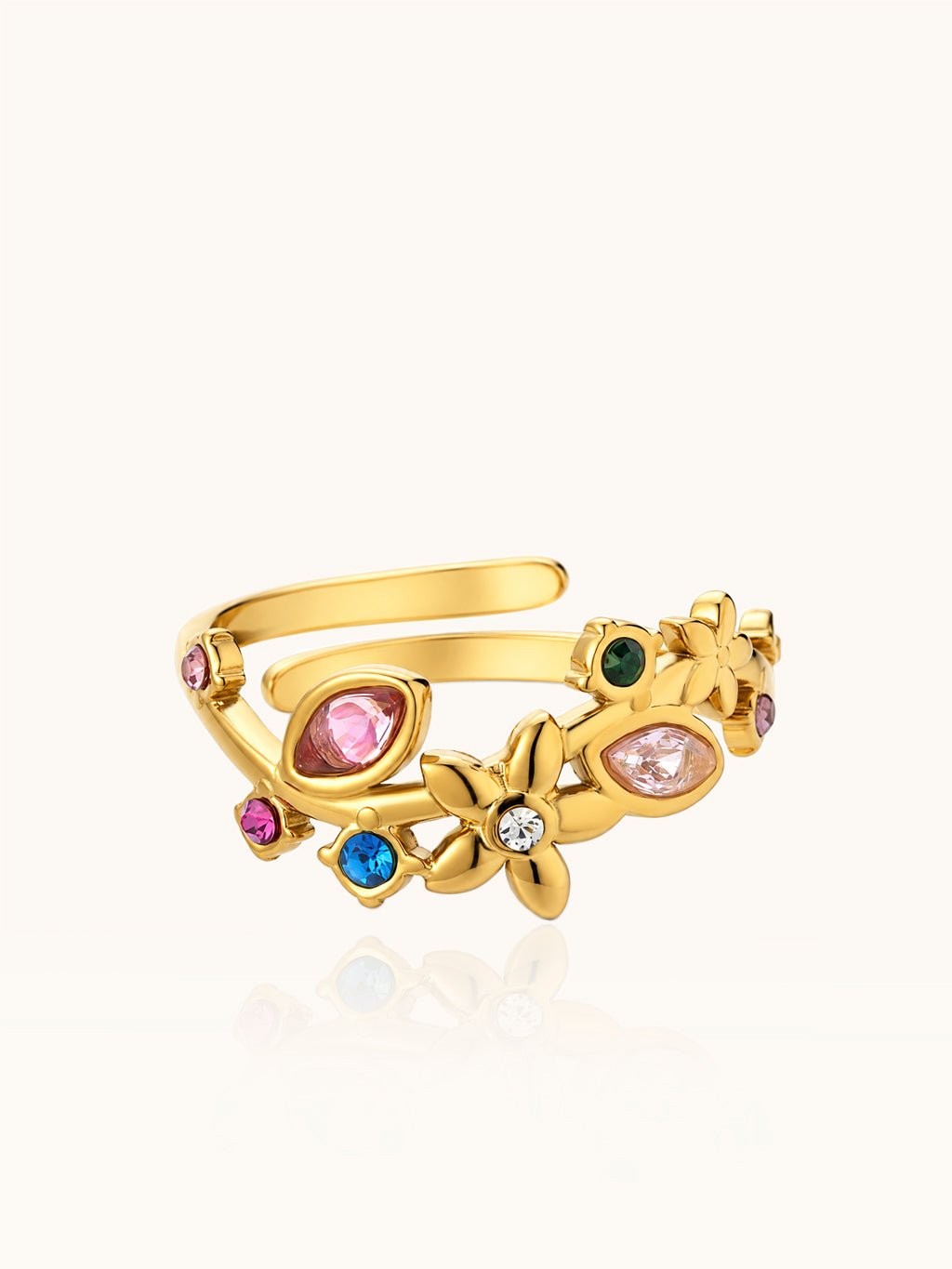 Blumen Ring Gold mit Zirkonia - Dorose | Wasserresistent, kein Verfärben