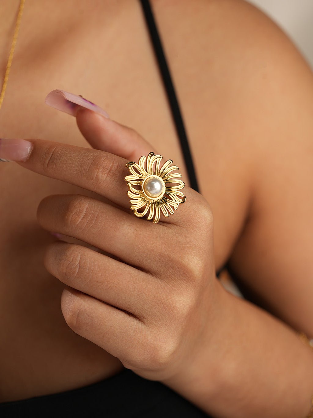 Blüten - Perle Ring Gold - Dorose | Wasserresistent, kein Verfärben