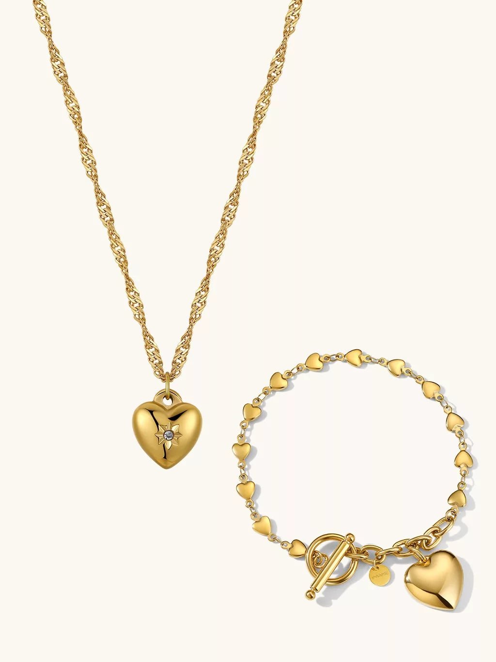 Bold Heart Armband & Heartbeat Halskette Schmuck Set - Dorose | Wasserfester Schmuck, 18K vergoldet