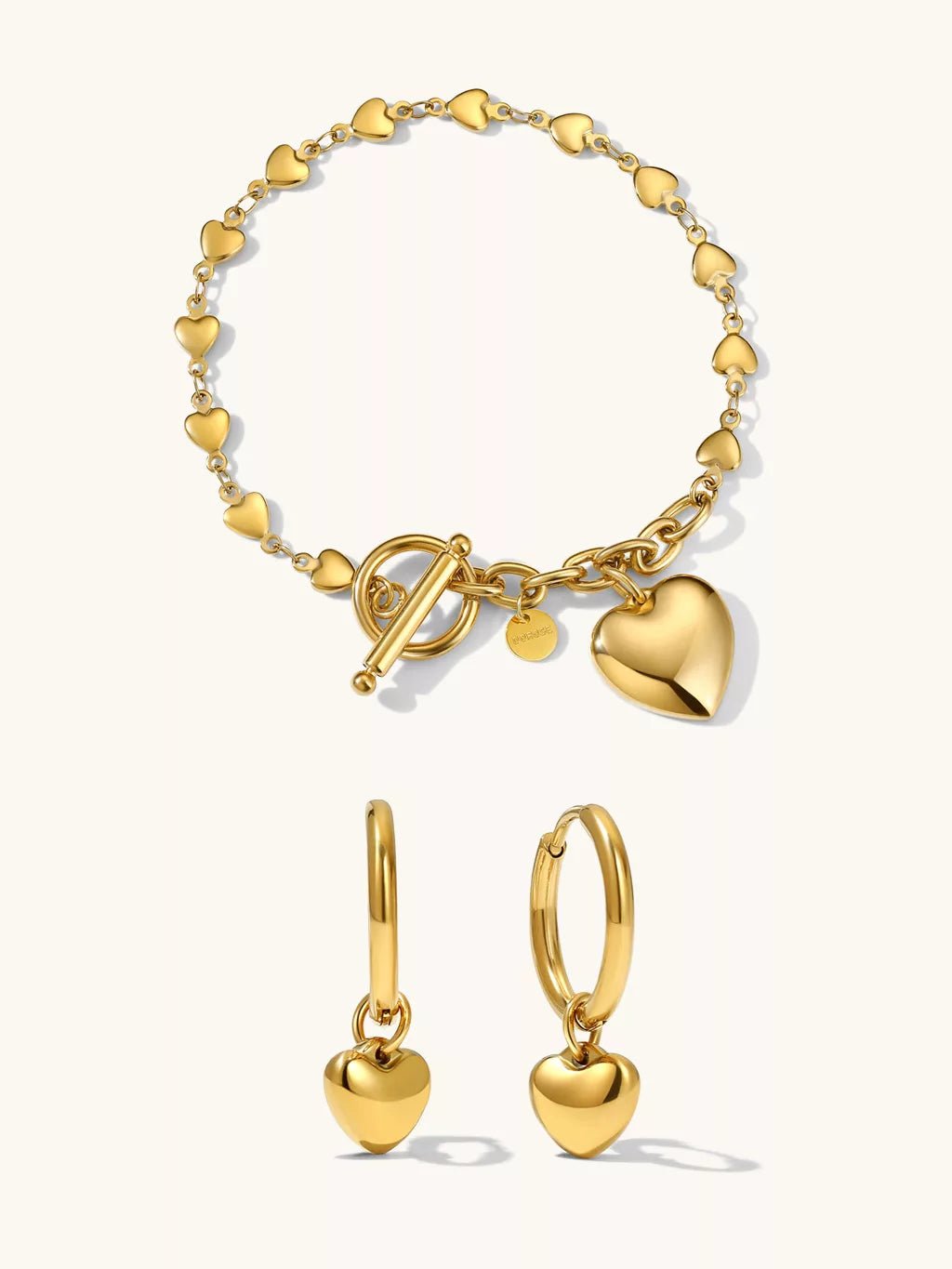 Bold Heart Armband & Lovely Heart Ohrringe Schmuck Set - Dorose | Wasserfester Schmuck, 18K vergoldet