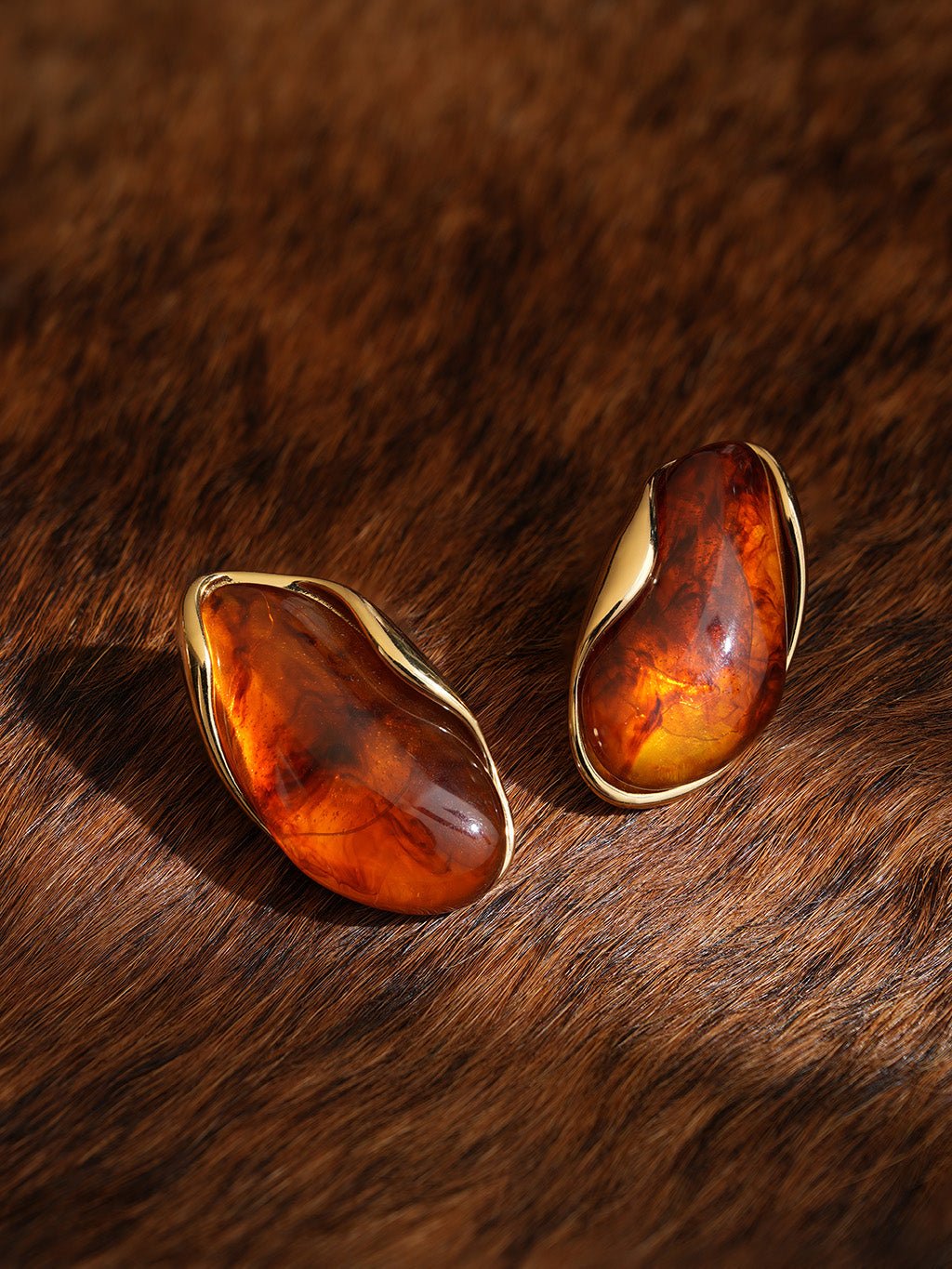 Braun Oval Ohrringe Gold - Dorose | Wasserresistent, kein Verfärben