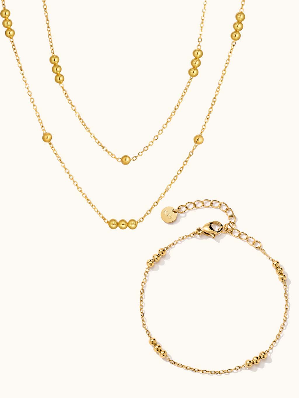 Bubble Doppelkette & Hey Happiness Armband Schmuck Set - Dorose | Wasserresistent, kein Verfärben