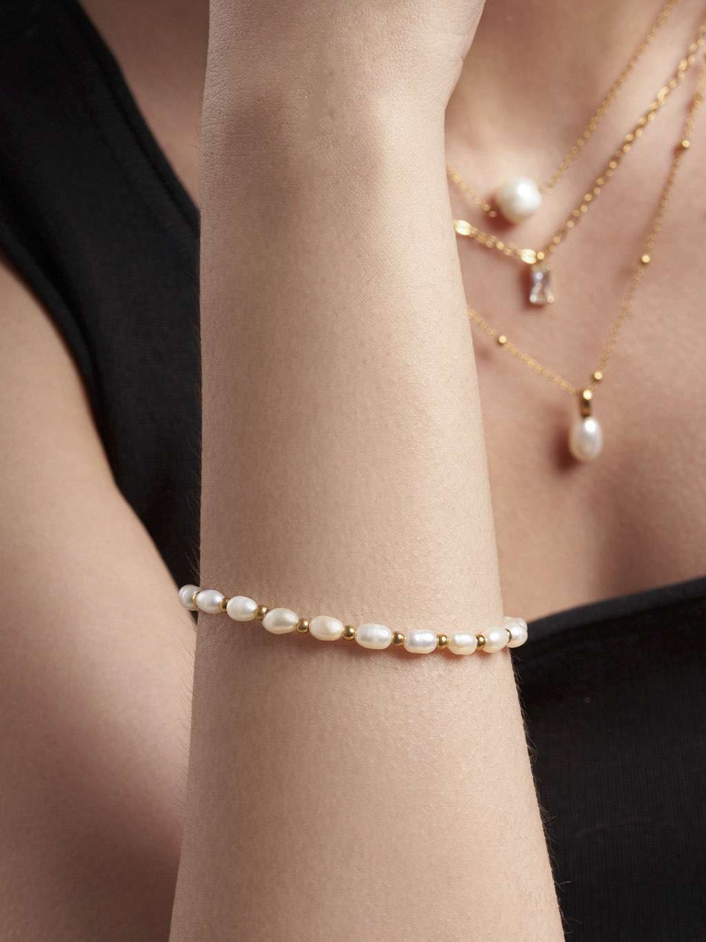 Cassis Pearl Kette & Armband Schmuck Set - Dorose | Wasserfester Schmuck, 18K vergoldet