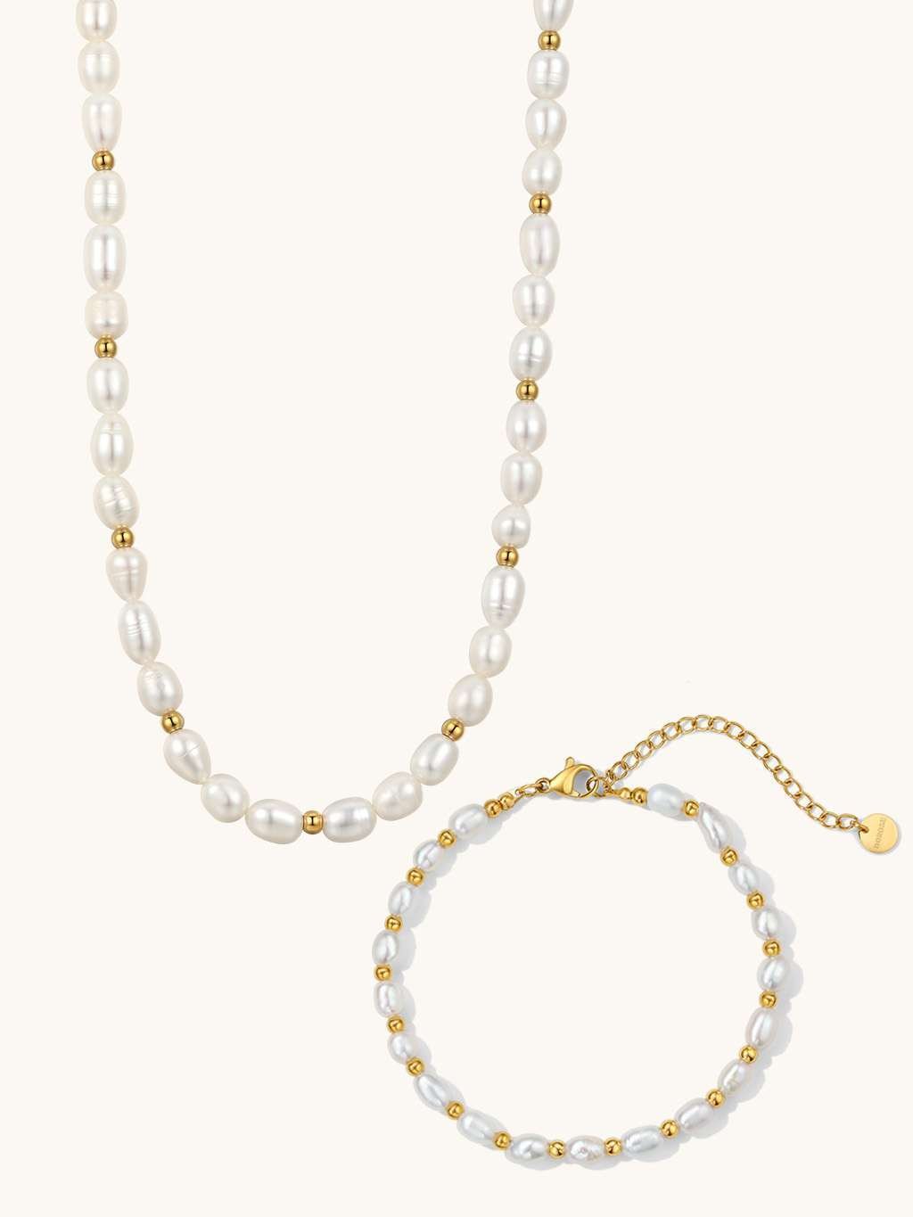 Cassis Pearl Kette & Armband Schmuck Set - Dorose | Wasserfester Schmuck, 18K vergoldet