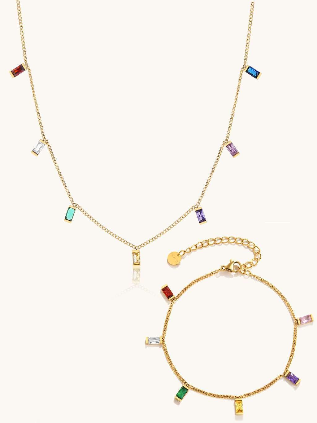 Colorful Dream Halskette & Armband Schmuck Set - Dorose | Wasserfester Schmuck, 18K vergoldet