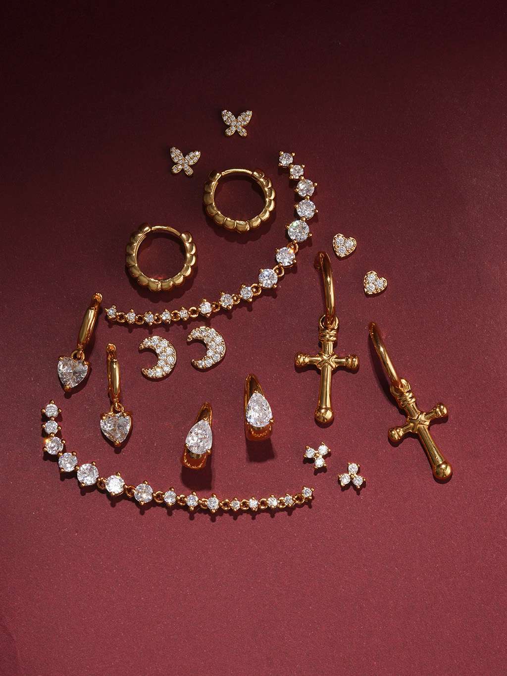 Cross Ohrringe Gold - Dorose | Wasserfester Schmuck, 18K vergoldet