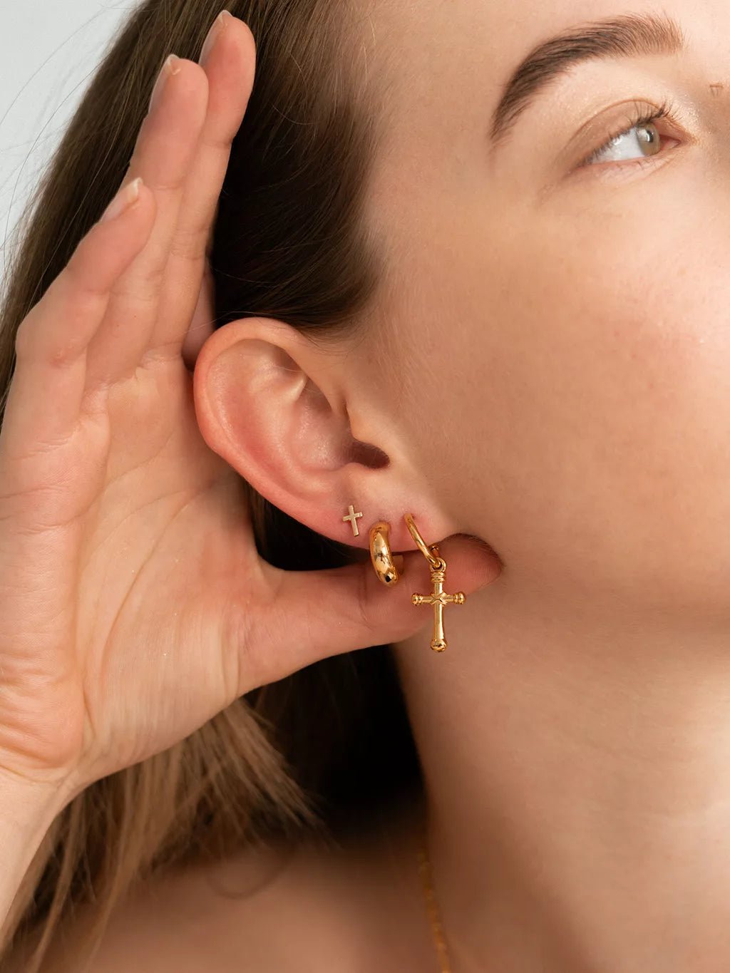 Cross Ohrringe Gold - Dorose | Wasserfester Schmuck, 18K vergoldet