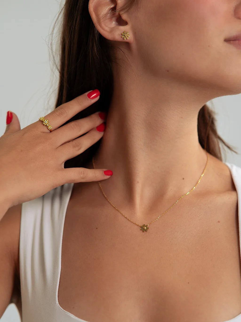 Daisy Kette & Ohrstecker Schmuck Set - Dorose | Wasserfester Schmuck, 18K vergoldet