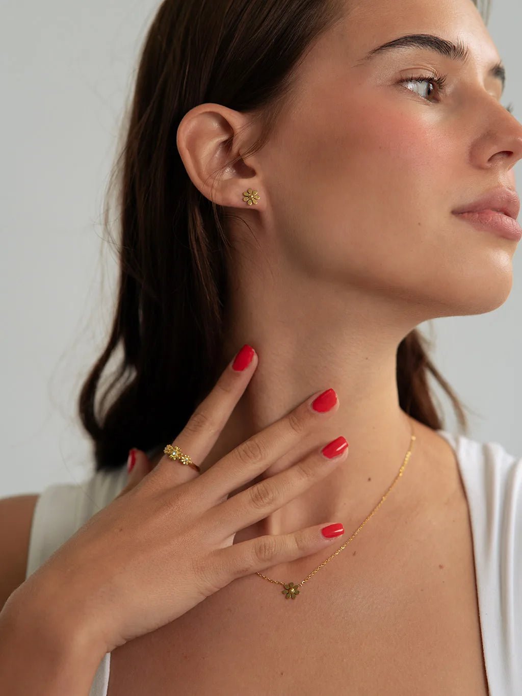 Daisy Kette & Ohrstecker Schmuck Set - Dorose | Wasserfester Schmuck, 18K vergoldet