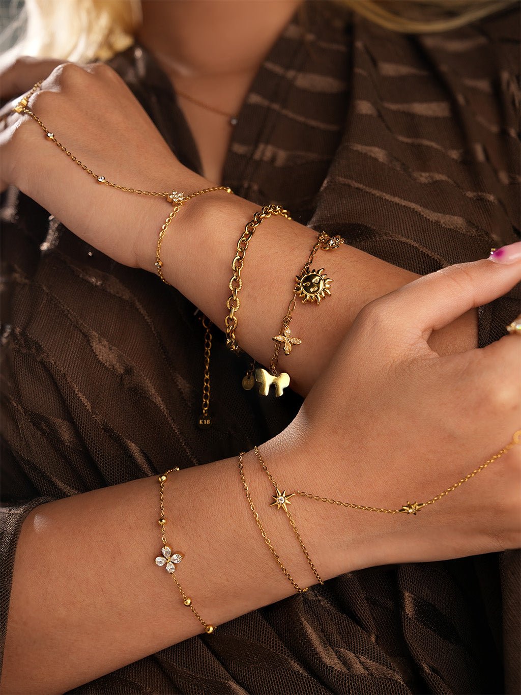 Doppel - Sternzirkonia Finger - Armband Gold - Dorose | Wasserresistent, kein Verfärben