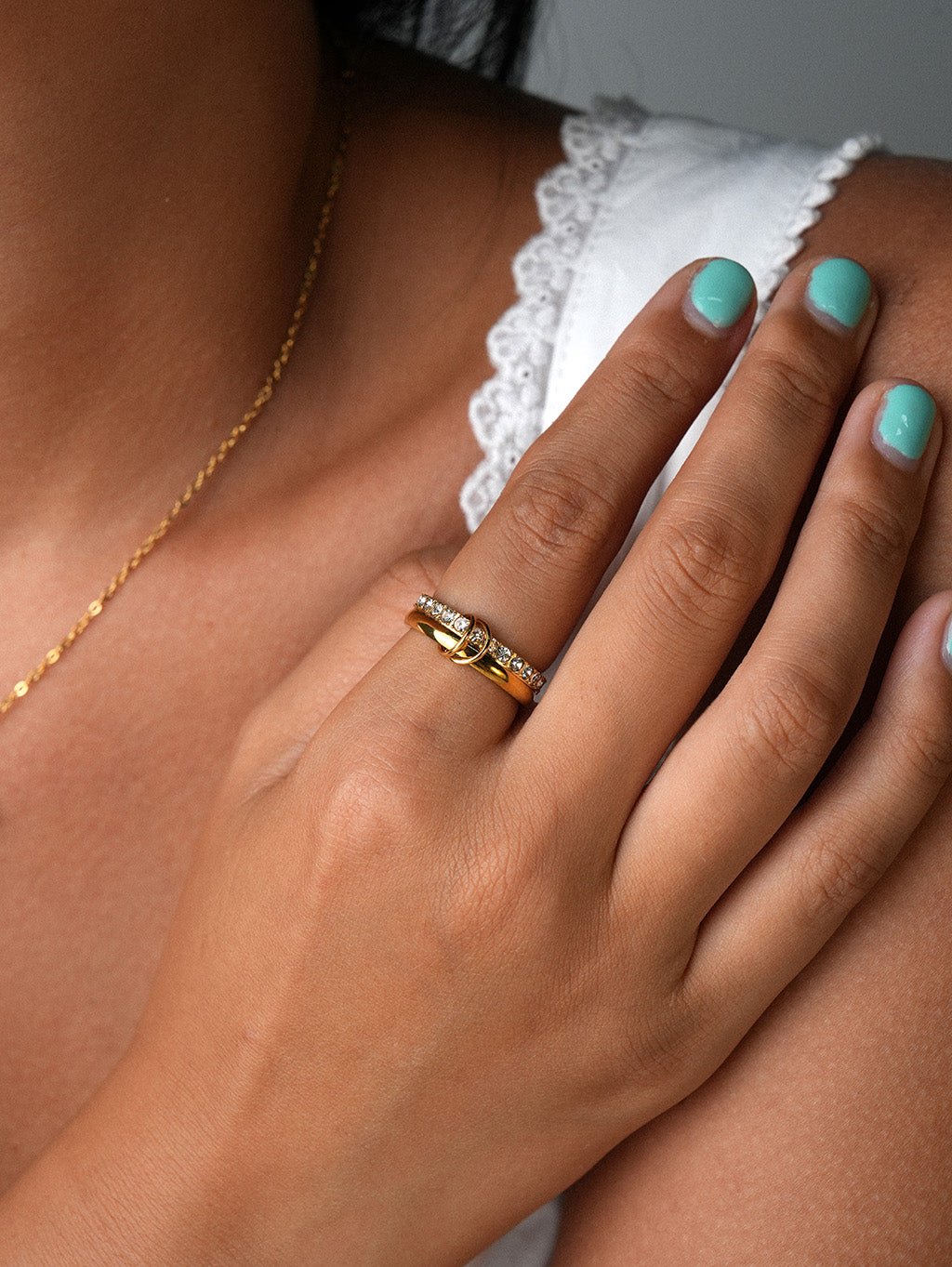 Doppelring Gold mit Zirkonia - Dorose | Wasserresistent, kein Verfärben