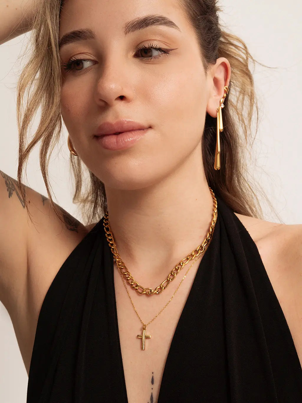Shiny Cross Kette Gold
