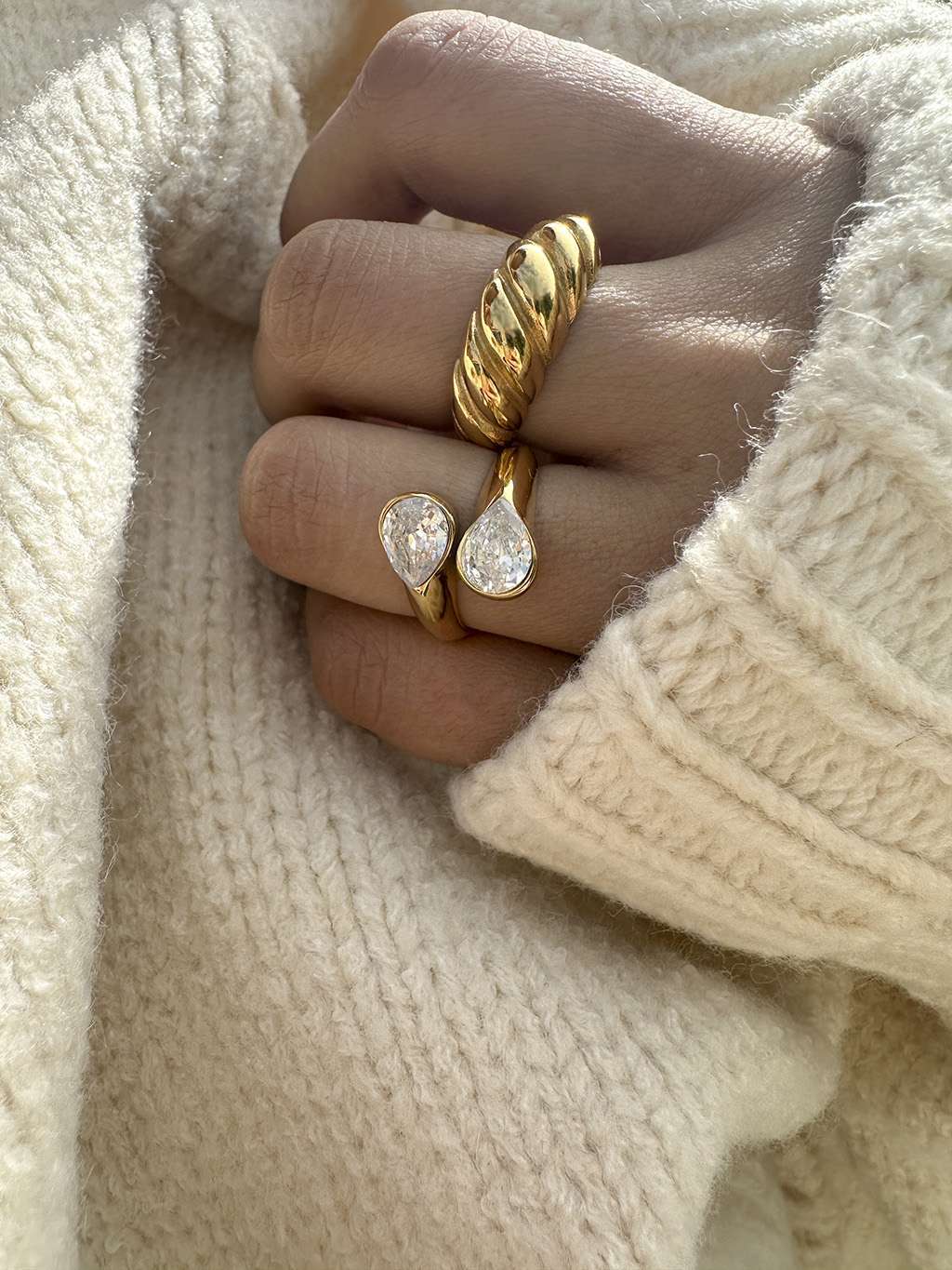 Double Drop Ringe Gold - Dorose | Wasserfester Schmuck, 18K vergoldet