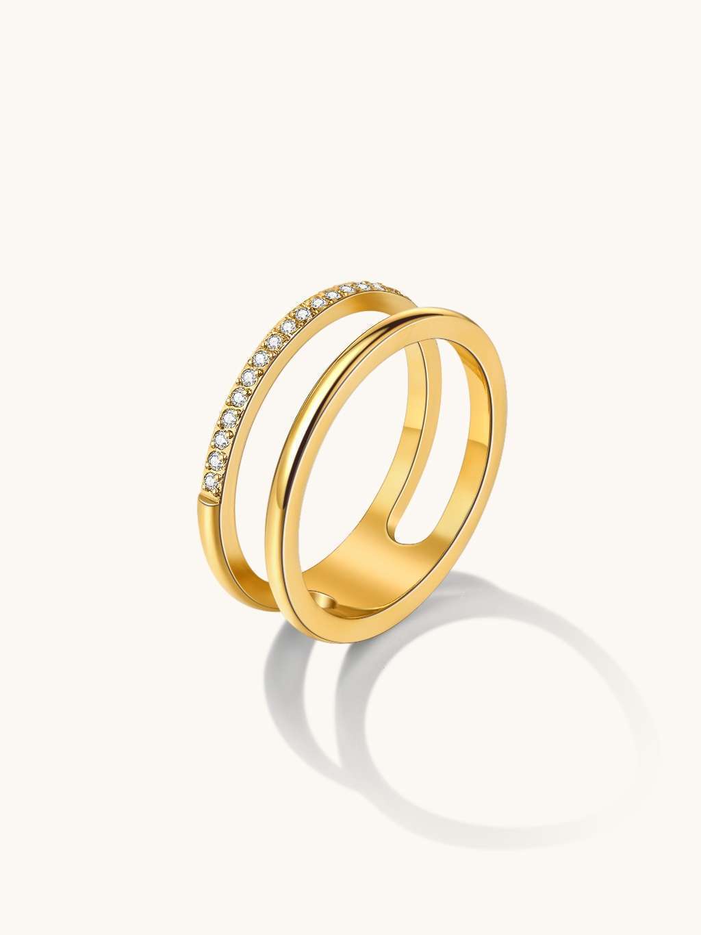 Double String Ring mit Zirkonia - Dorose | Wasserfester Schmuck, 18K vergoldet
