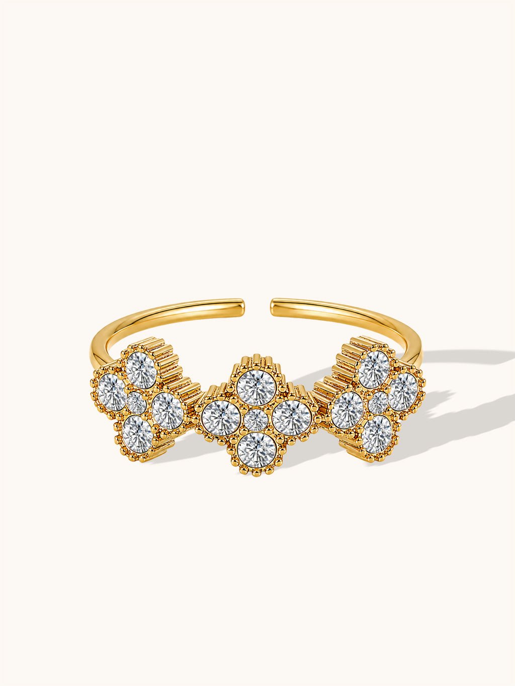 Dreifach Kleeblatt Ring mit Zirkonia Gold - Dorose | Wasserresistent, kein Verfärben
