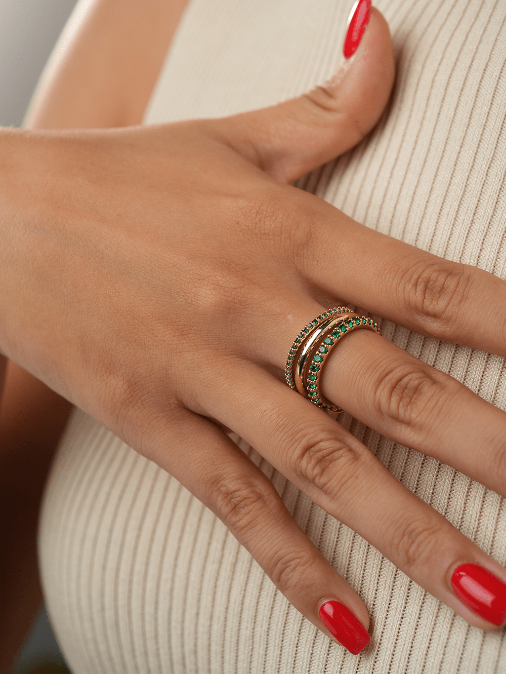 Emerald Triple Pave Infinity Ring Gold - Dorose | Wasserresistent, kein Verfärben