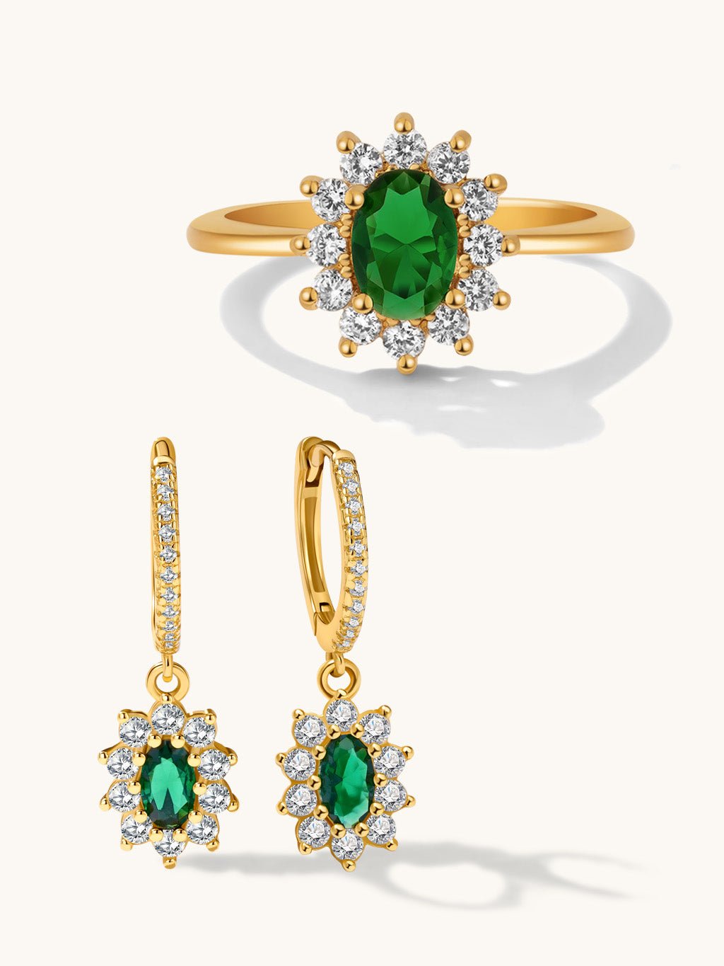Emerald Vintage Ohrringe & Ring Schmuck Set - Dorose | Wasserresistent, kein Verfärben