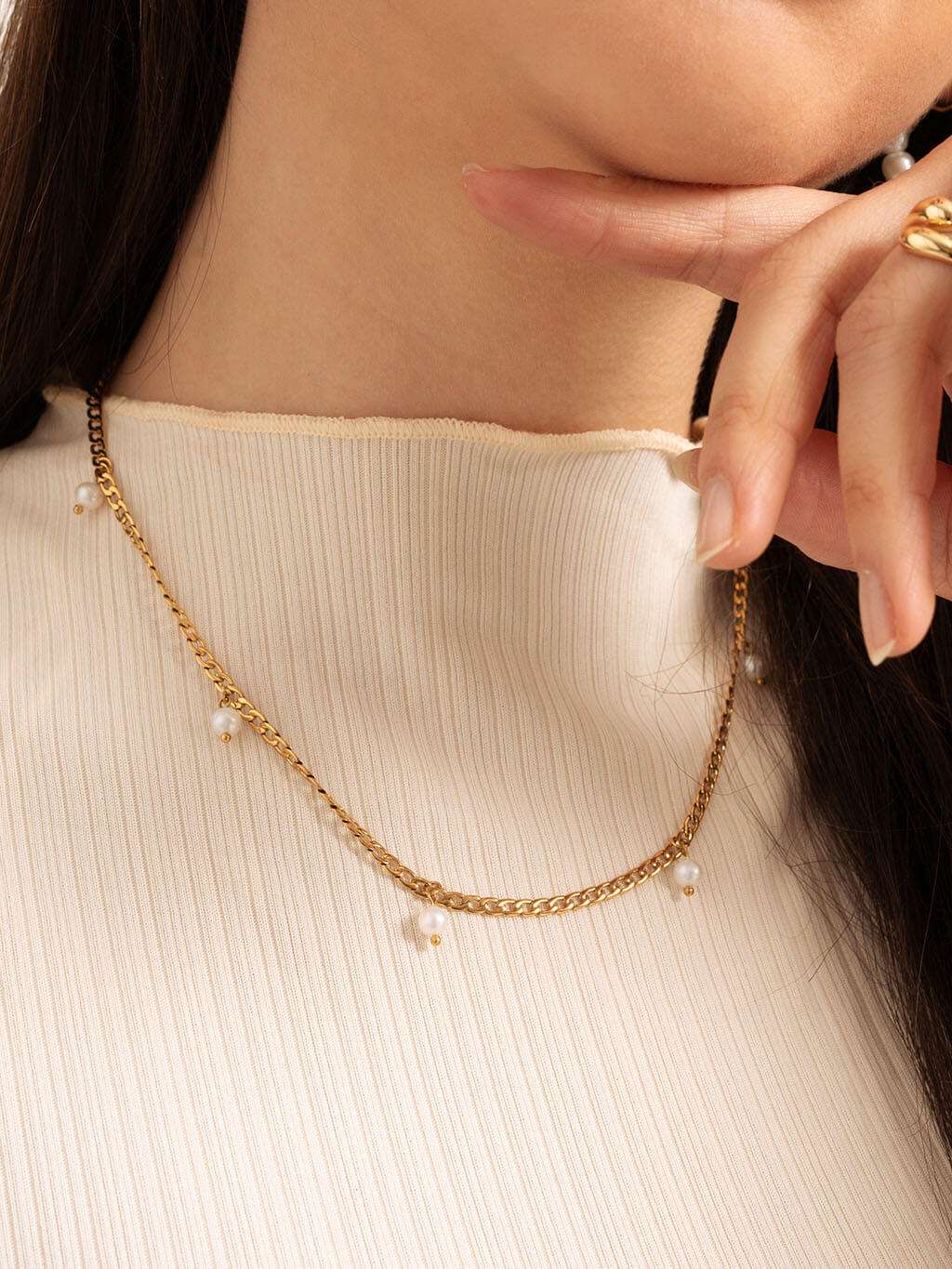 Figaro Halskette mit Pearl Gold - Dorose | Wasserfester Schmuck, 18K vergoldet