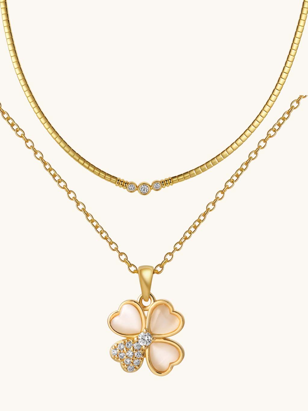 Flat Snake Choker Kette & Four Leaf Clover Kette Schmuck Set - Dorose | Wasserresistent, kein Verfärben