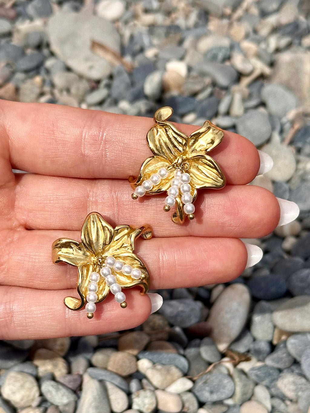 Flower and Pearl Ohrstecker Gold - Dorose | Wasserfester Schmuck