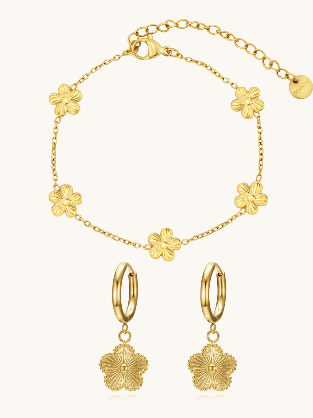 Flower Armband & Lucky Flower Hoop Ohrringe Schmuck Set - Dorose | Wasserresistent, kein Verfärben