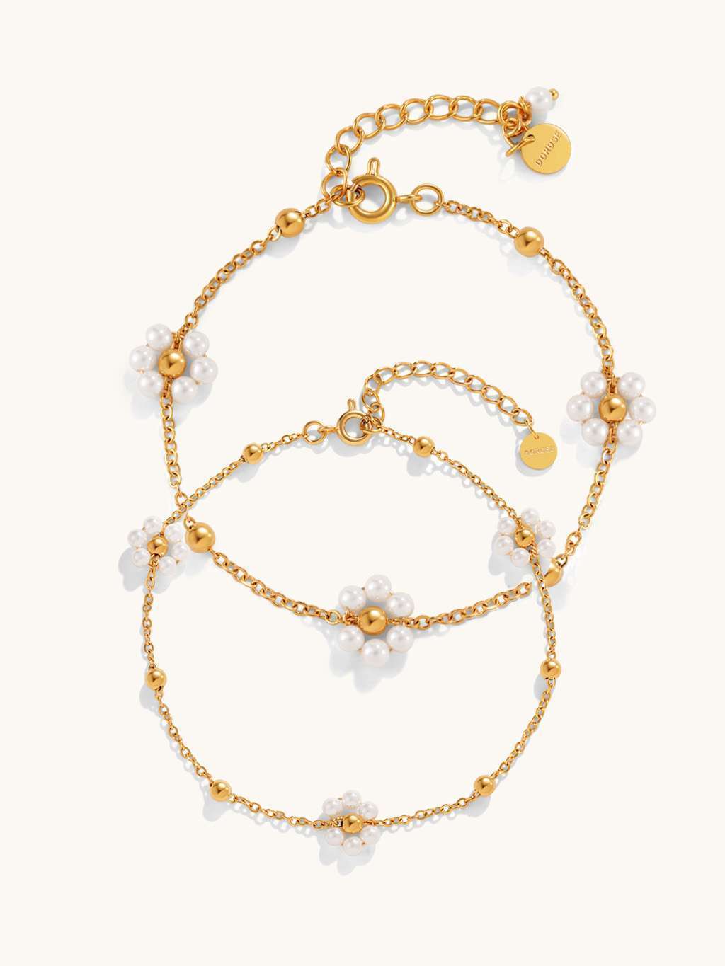 Flower Pearl Armband & Fußkette Gold Schmuck Set - Dorose | Wasserfester Schmuck, 18K vergoldet