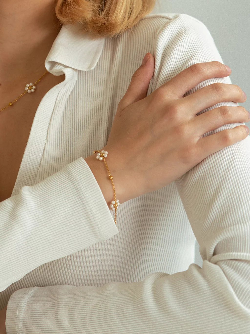 Flower Pearl Armband Gold - Dorose | Wasserfester Schmuck, 18K vergoldet