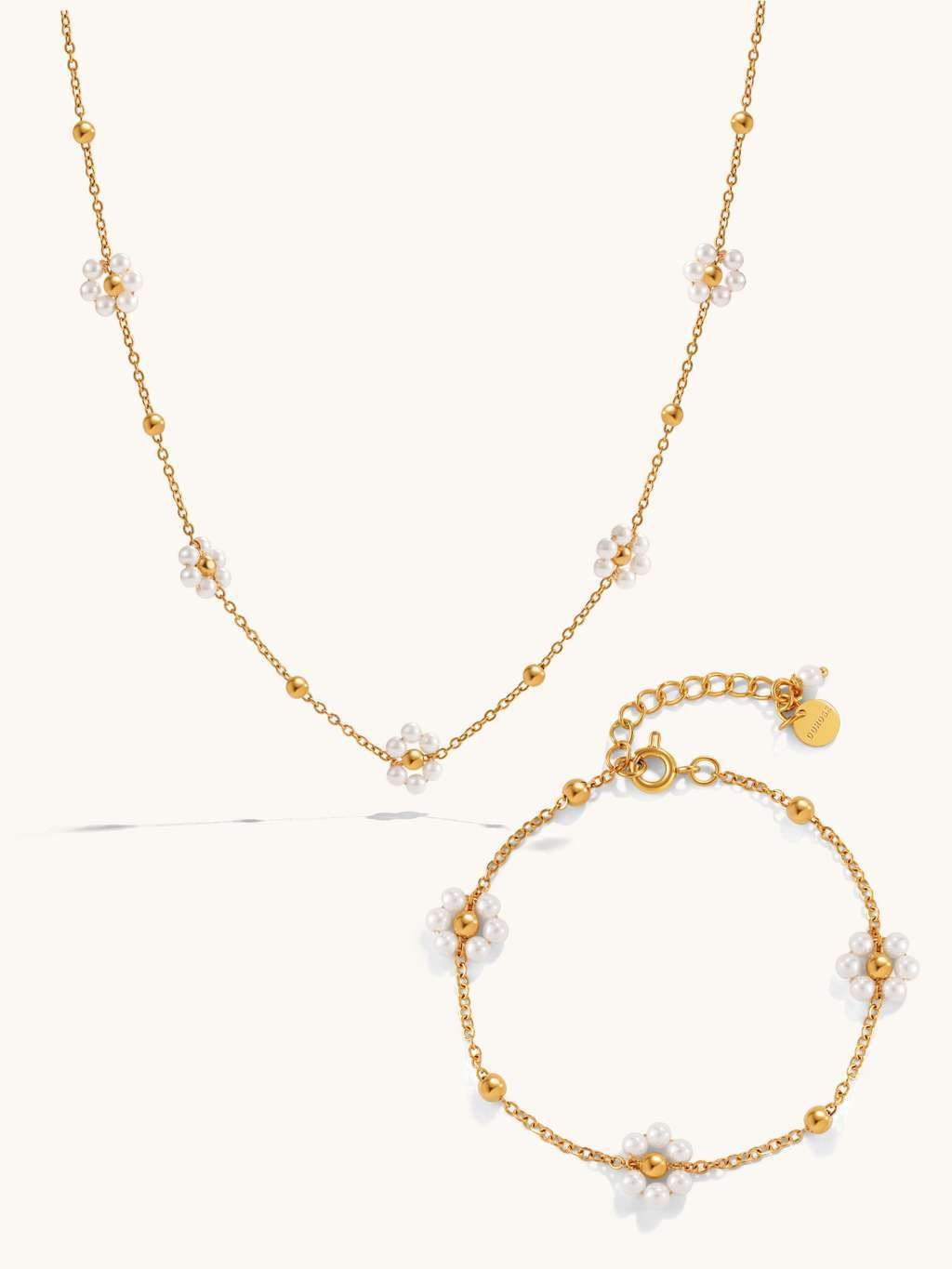 Flower Pearl Halskette & Armband Schmuck Set - Dorose | Wasserfester Schmuck, 18K vergoldet