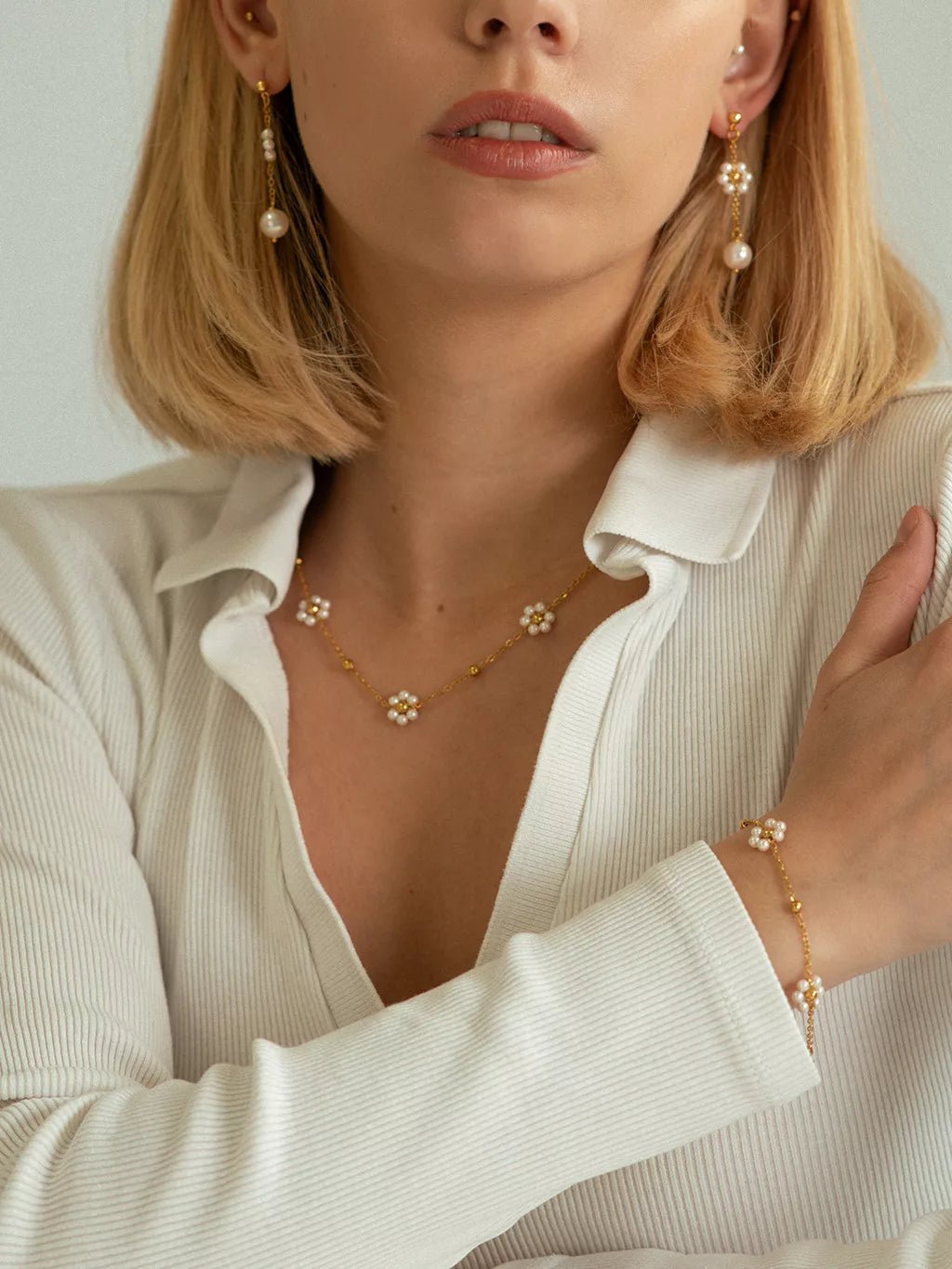Flower Pearl Halskette Gold - Dorose | Wasserfester Schmuck, 18K vergoldet