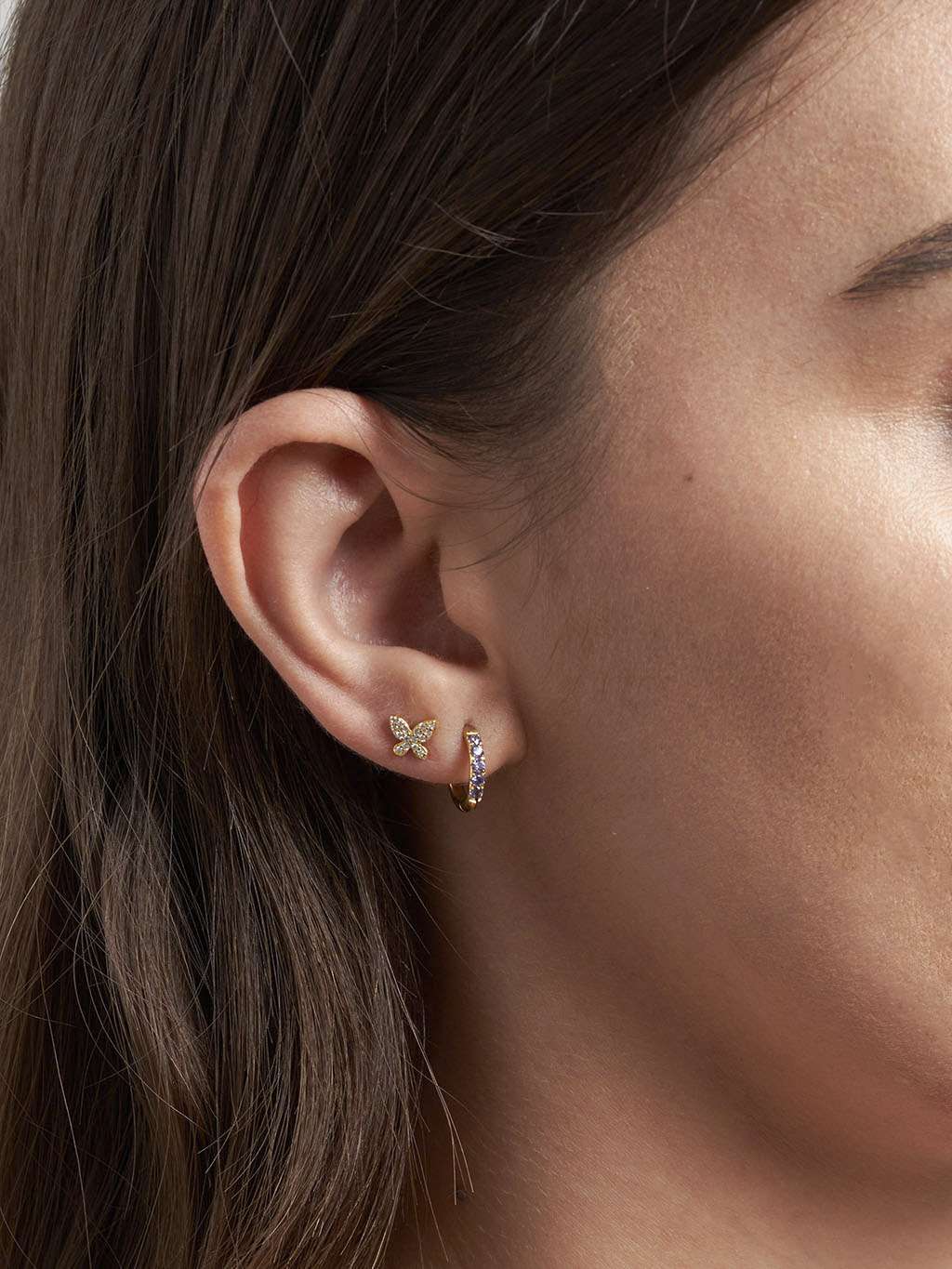 Glamour Kreolen mit Zirkonia Small 8mm Lila - Dorose | Wasserfester Schmuck, 18K vergoldet