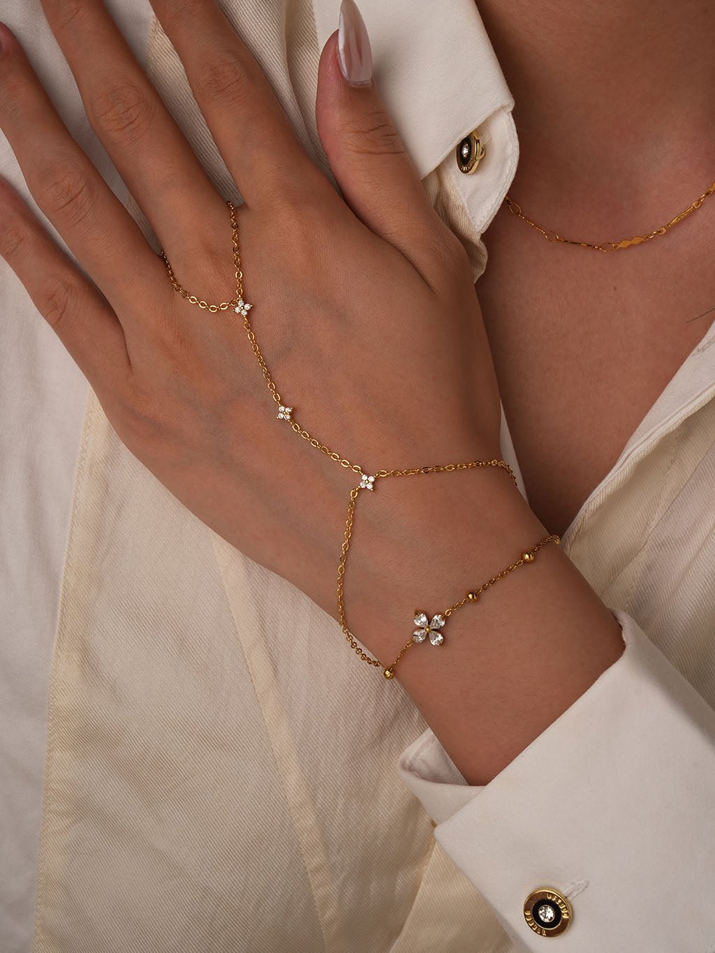 Glücksklee Handkette Gold mit Zirkonia - Dorose | Wasserresistent, kein Verfärben