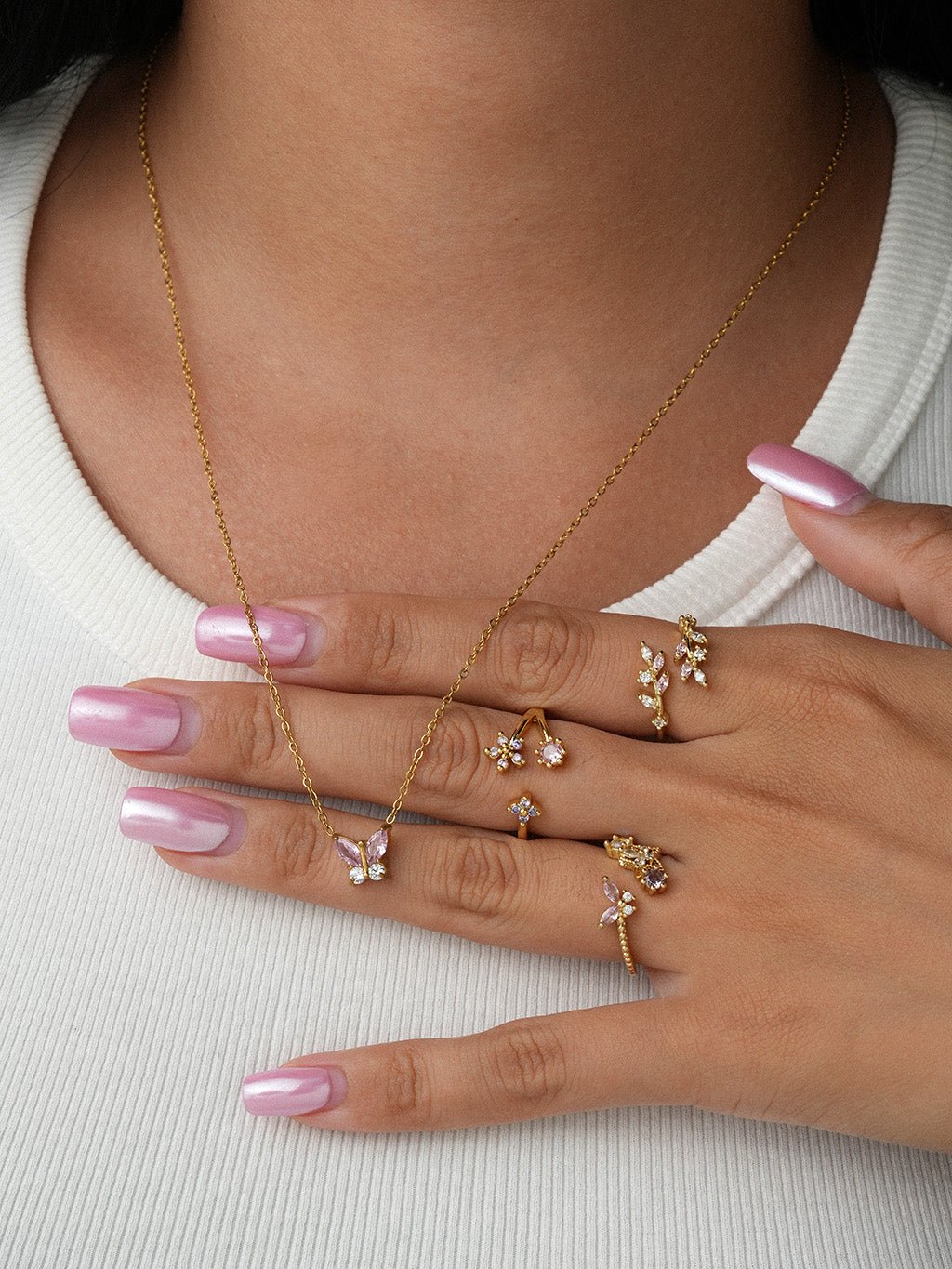 Goldener Schmetterlingsring mit Zirkonia - Dorose | Wasserresistent, kein Verfärben