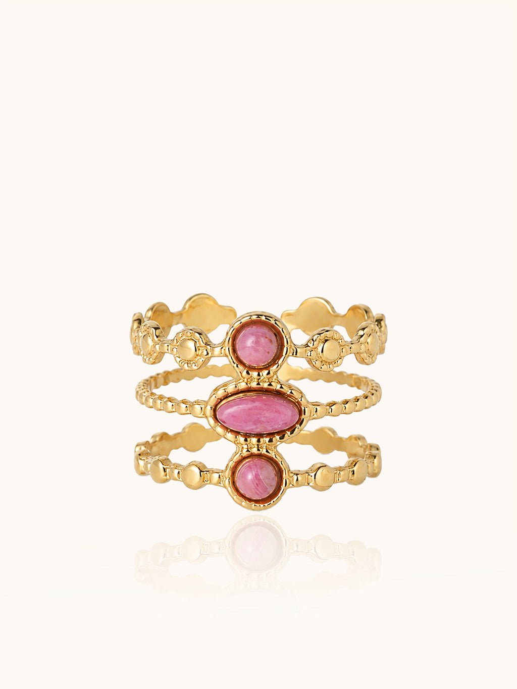 Goldener Statement Ring mit rosa Stein - Dorose | Wasserresistent, kein Verfärben
