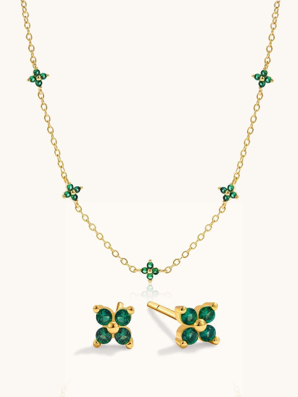 Green Flower Halskette & Vibrant Green Ohrringe Schmuck Set - Dorose | Wasserfester Schmuck, 18K vergoldet