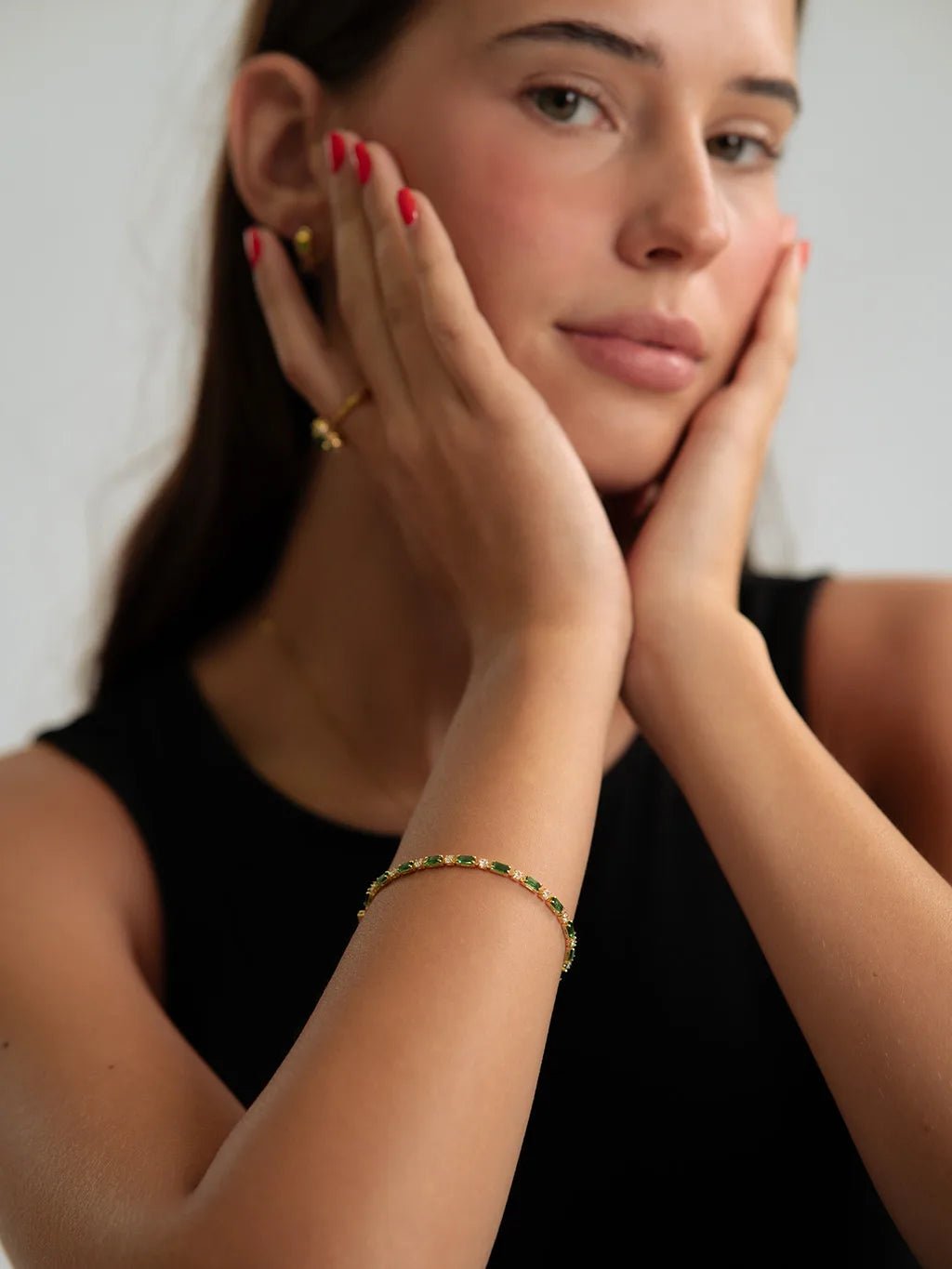 Green Tennis Kette & Armband Schmuck Set - Dorose | Wasserfester Schmuck, 18K vergoldet