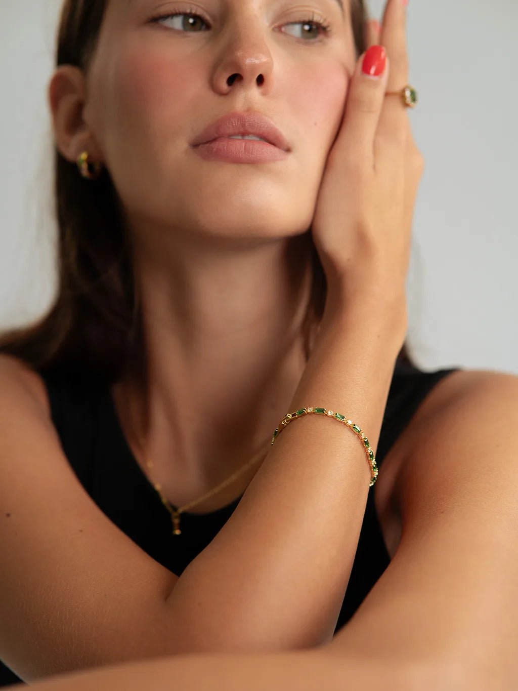 Green Tennis Kette & Armband Schmuck Set - Dorose | Wasserfester Schmuck, 18K vergoldet