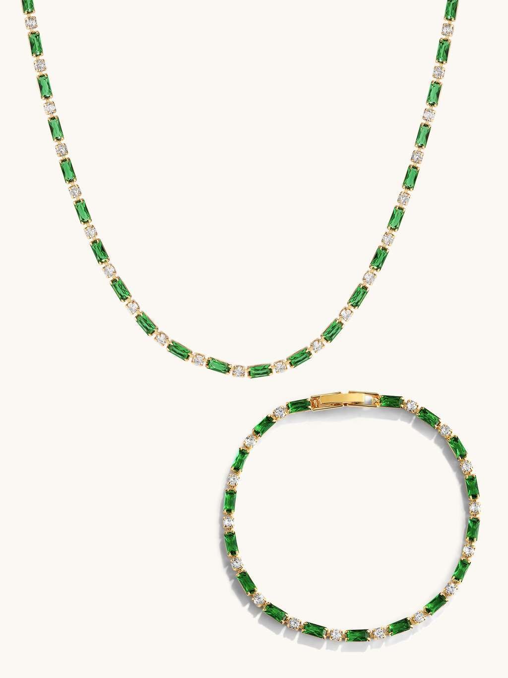 Green Tennis Kette & Armband Schmuck Set - Dorose | Wasserfester Schmuck, 18K vergoldet