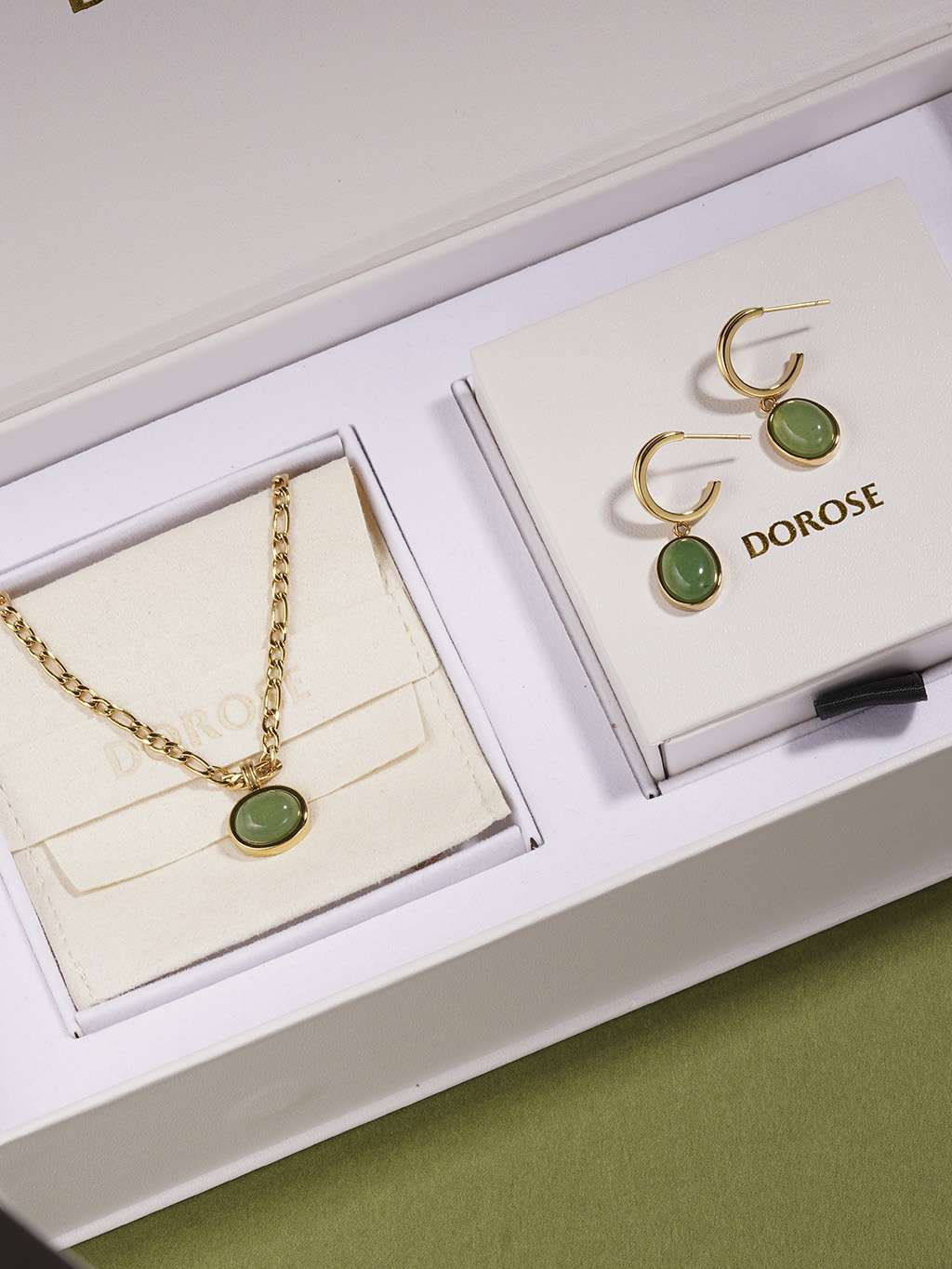 Grün Lake Kette & Ohrringe Schmuck Set - Dorose | Wasserfester Schmuck, 18K vergoldet