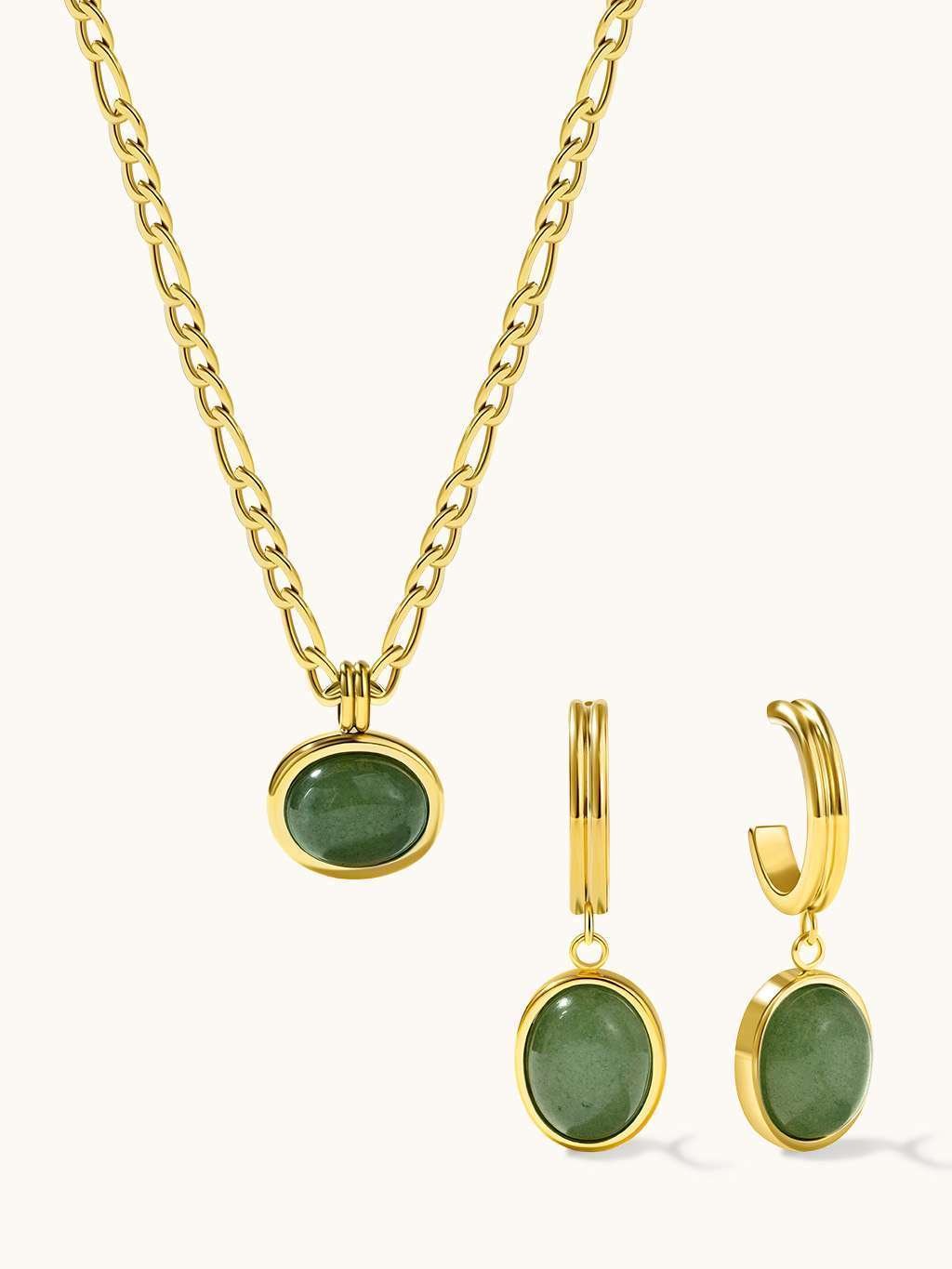 Grün Lake Kette & Ohrringe Schmuck Set - Dorose | Wasserfester Schmuck, 18K vergoldet