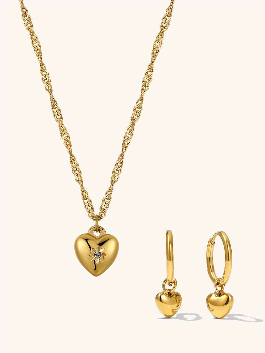 Heartbeat Halskette & Lovely Heart Ohrringe Schmuck Set - Dorose | Wasserfester Schmuck, 18K vergoldet