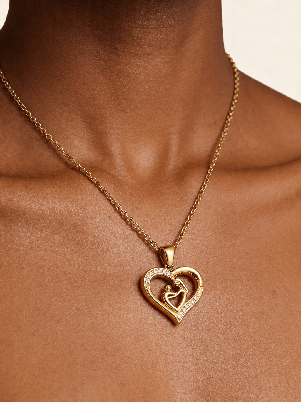 Herz Anhänger Kette Gold – Mutter & Kind Hand in Hand - Dorose | Wasserresistent, kein Verfärben