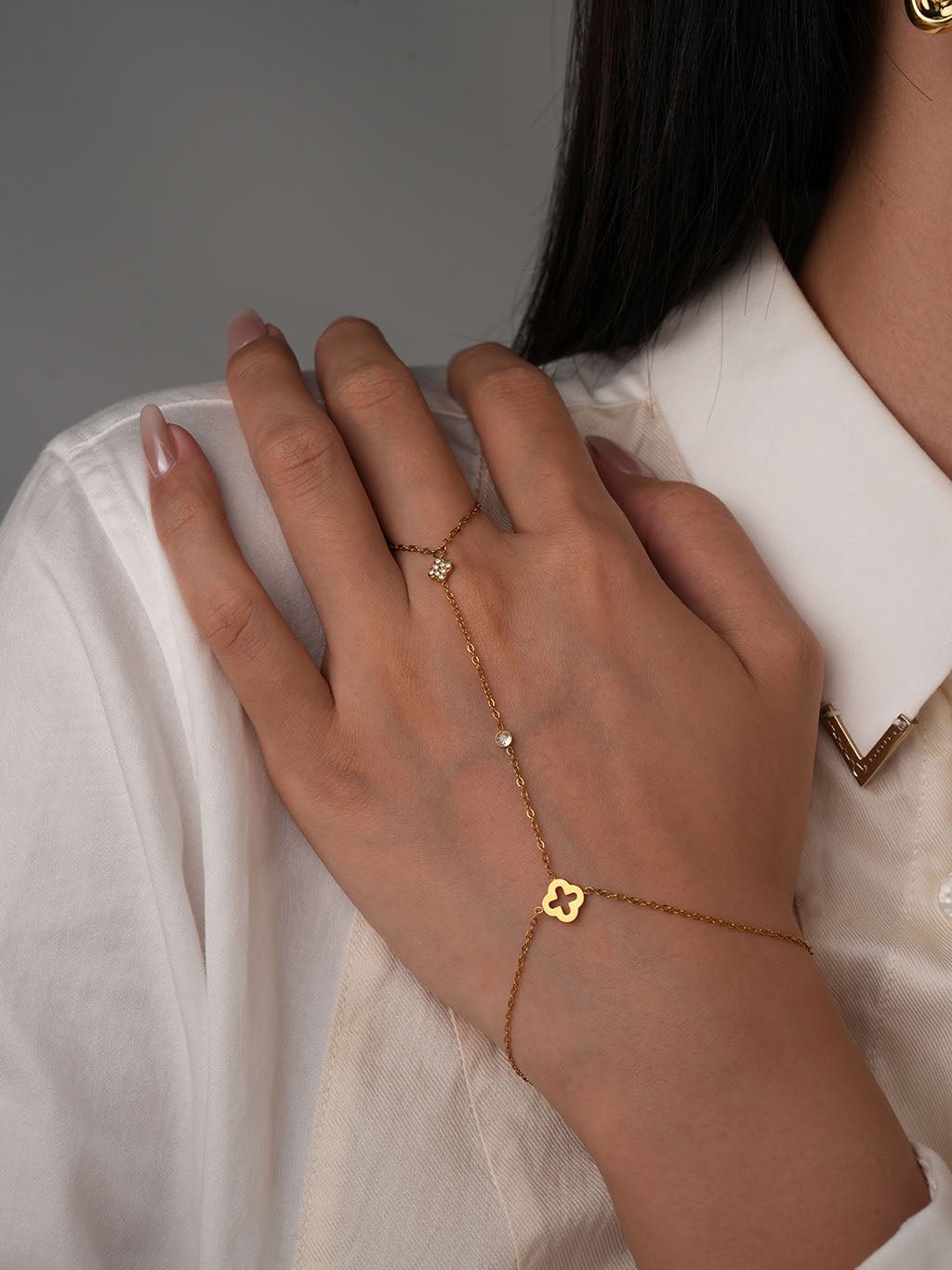 Kleeblatt Handkette Gold mit Zirkonia - Dorose | Wasserresistent, kein Verfärben