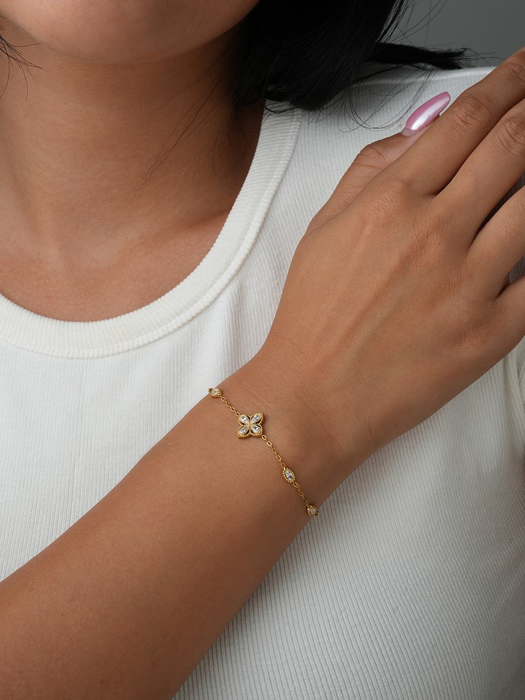 Kleeblatt Zirkonia Armband Gold - Dorose | Wasserresistent, kein Verfärben