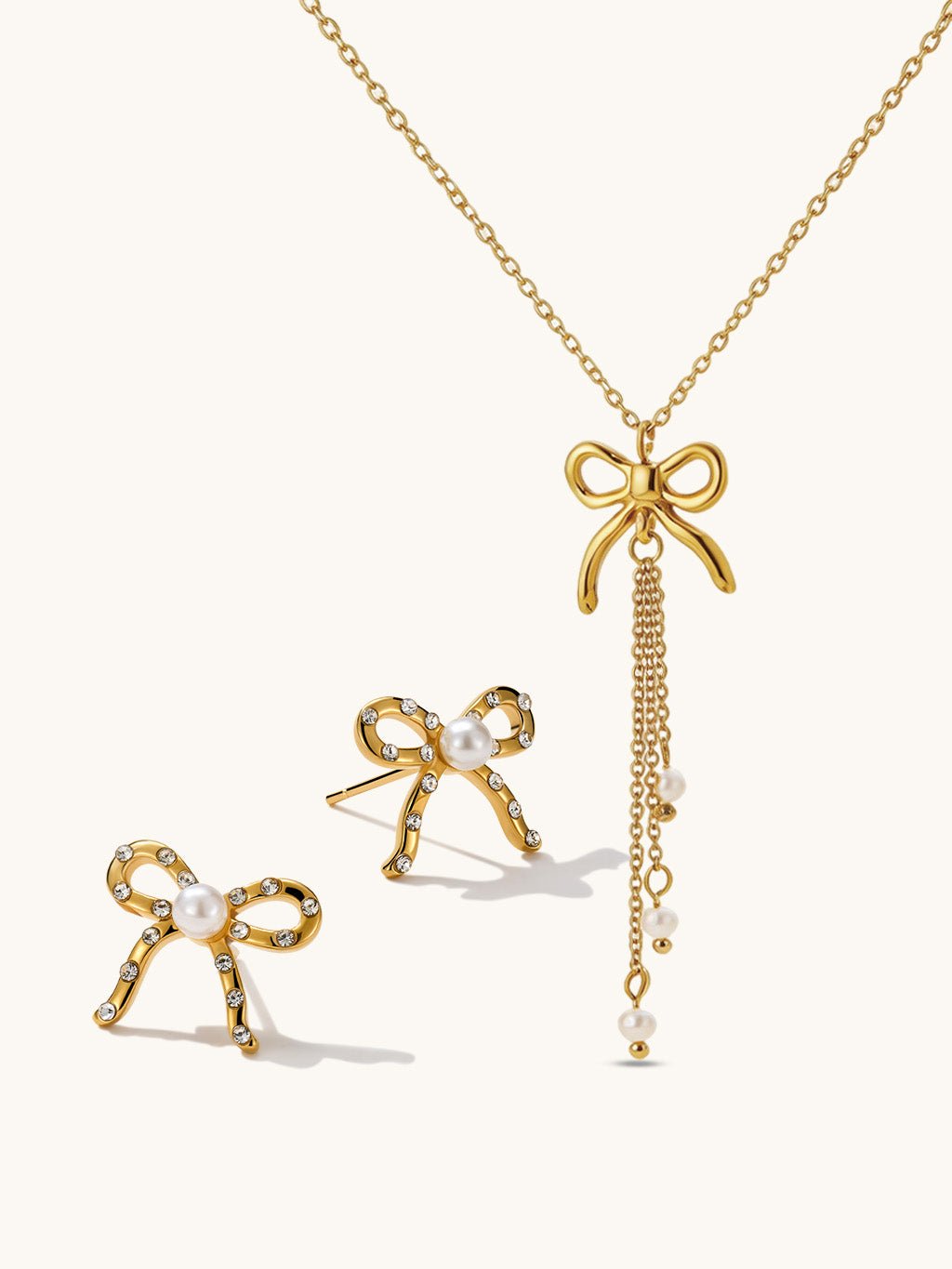 Langschwanz-Schleifen Anhänger Kette & Ohrringe Schmuck Set - Dorose | Wasserresistent, kein Verfärben